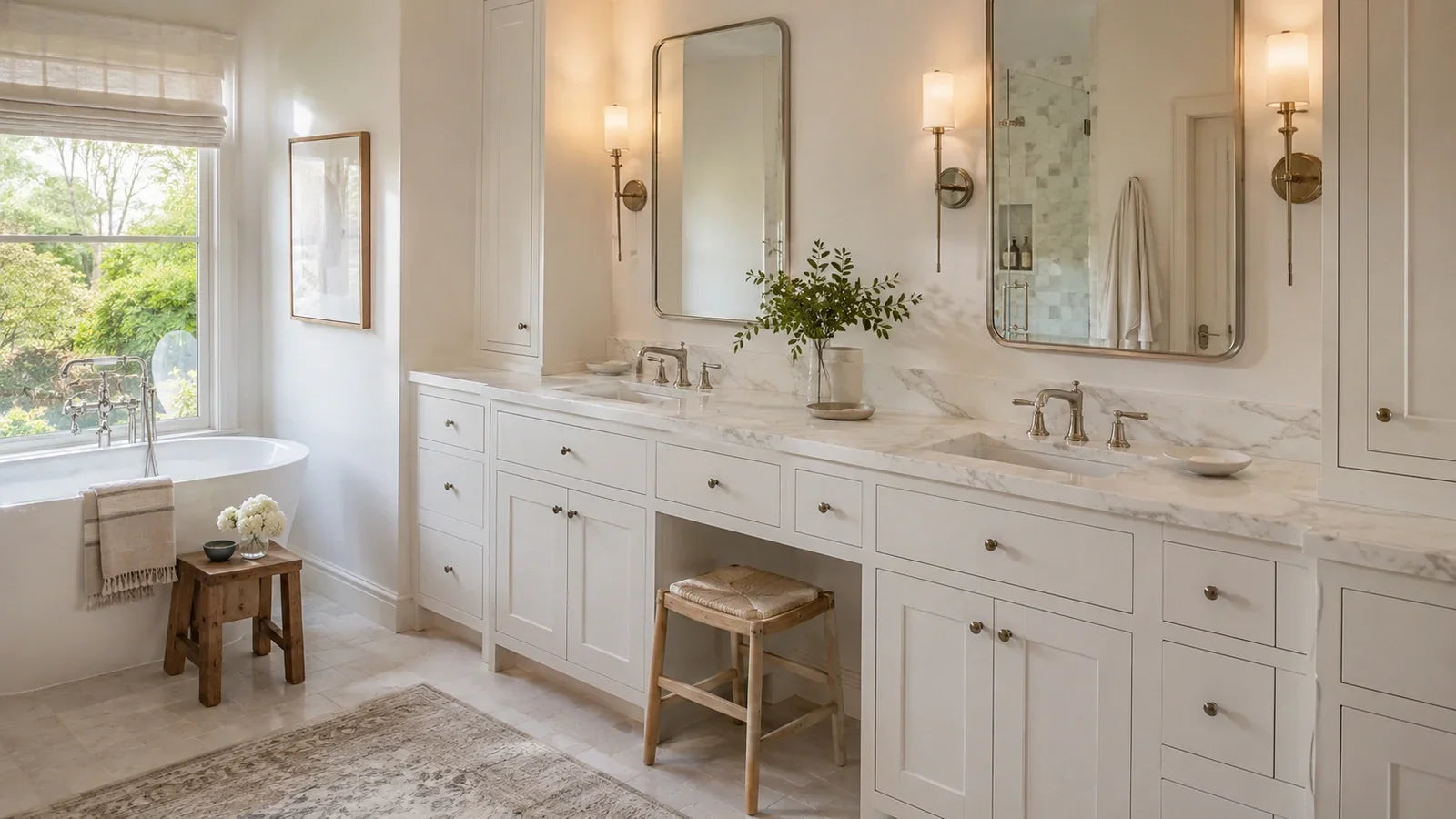 White Bathroom Vanity Ideas: Warm Whites, Hardware, and Countertops