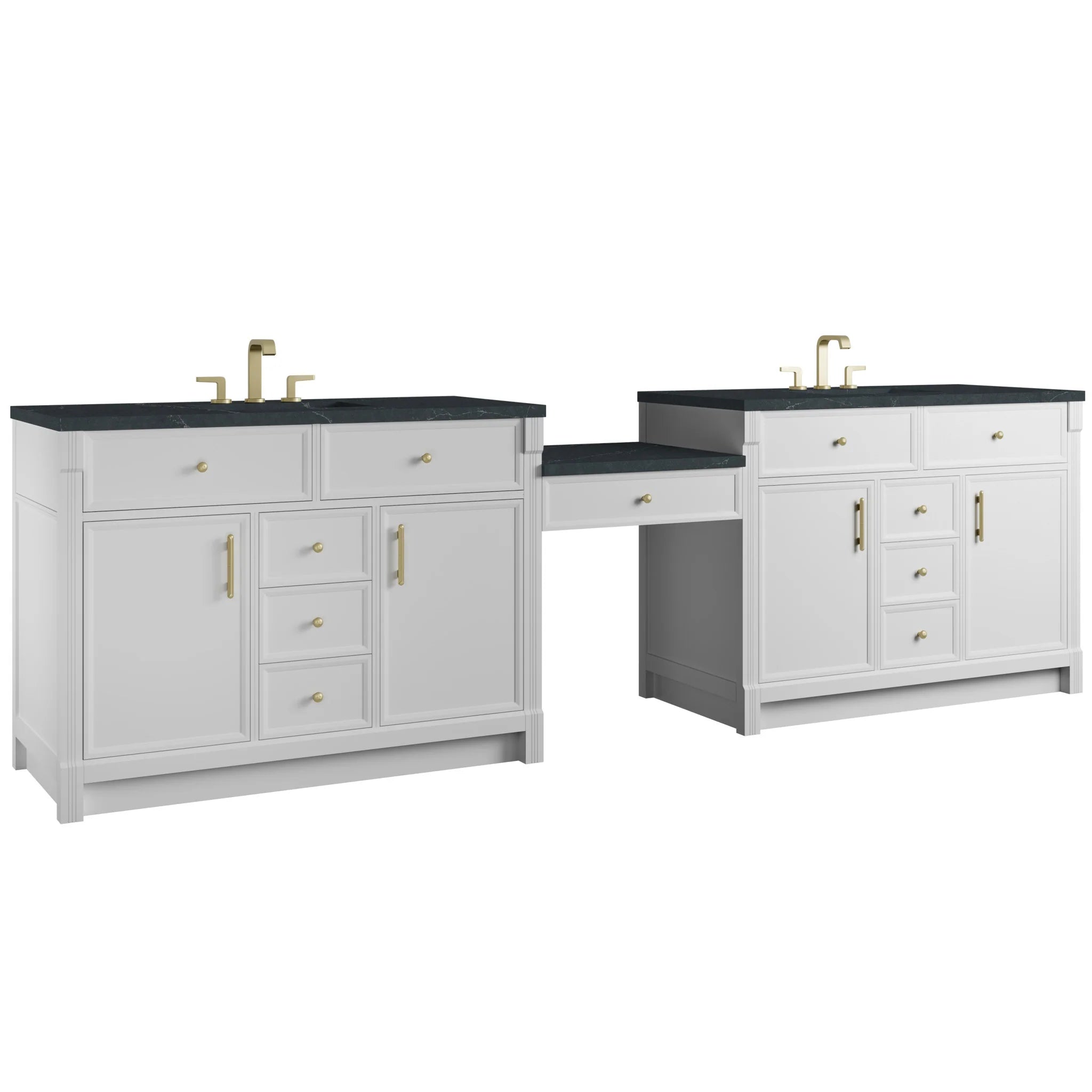120" Bellshire Dual Vanity in Bright White with 24" Make-Up Counter by James Martin Vanities-Charcoal Soapstone Silestone 4
