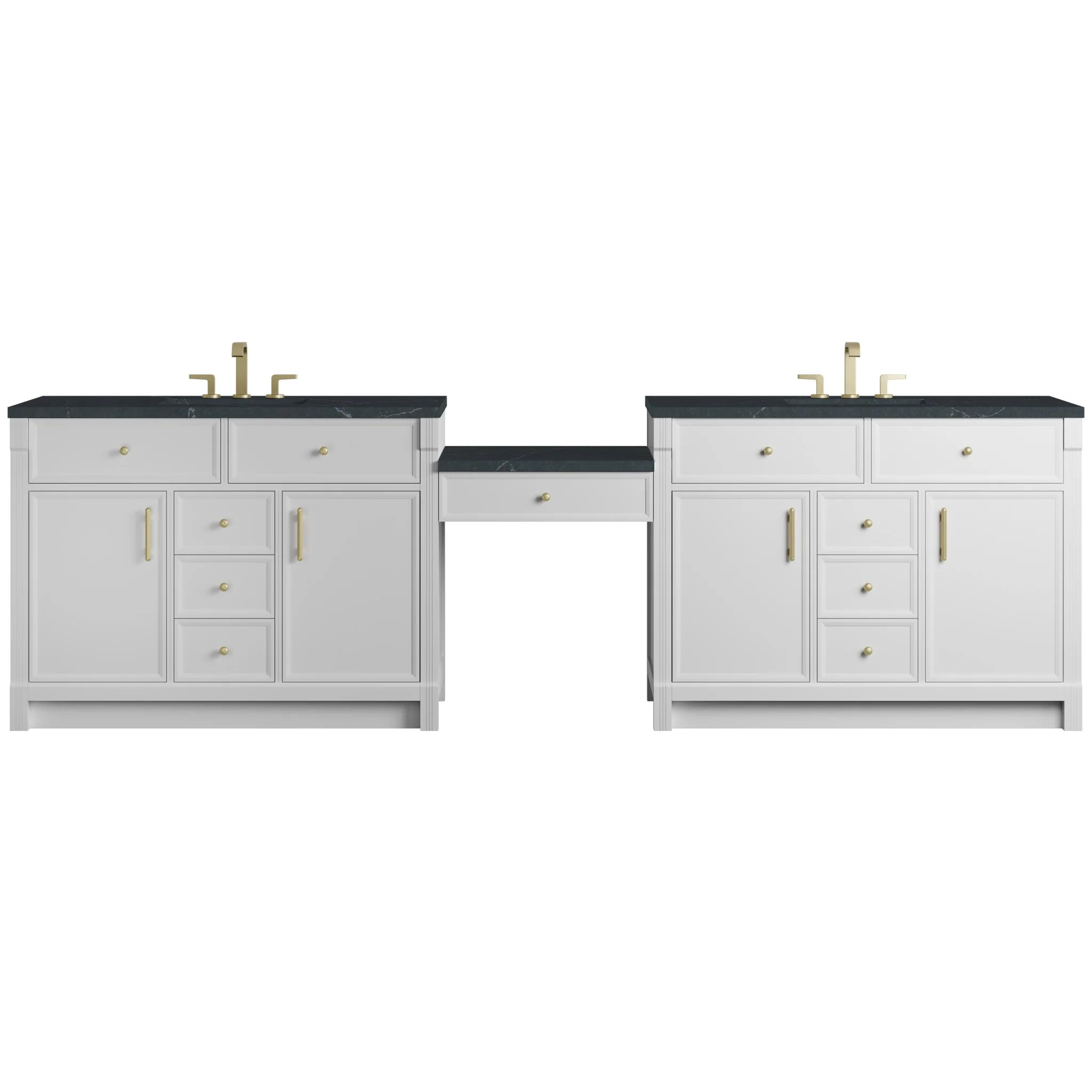 120" Bellshire Dual Vanity in Bright White with 24" Make-Up Counter by James Martin Vanities-Charcoal Soapstone Silestone