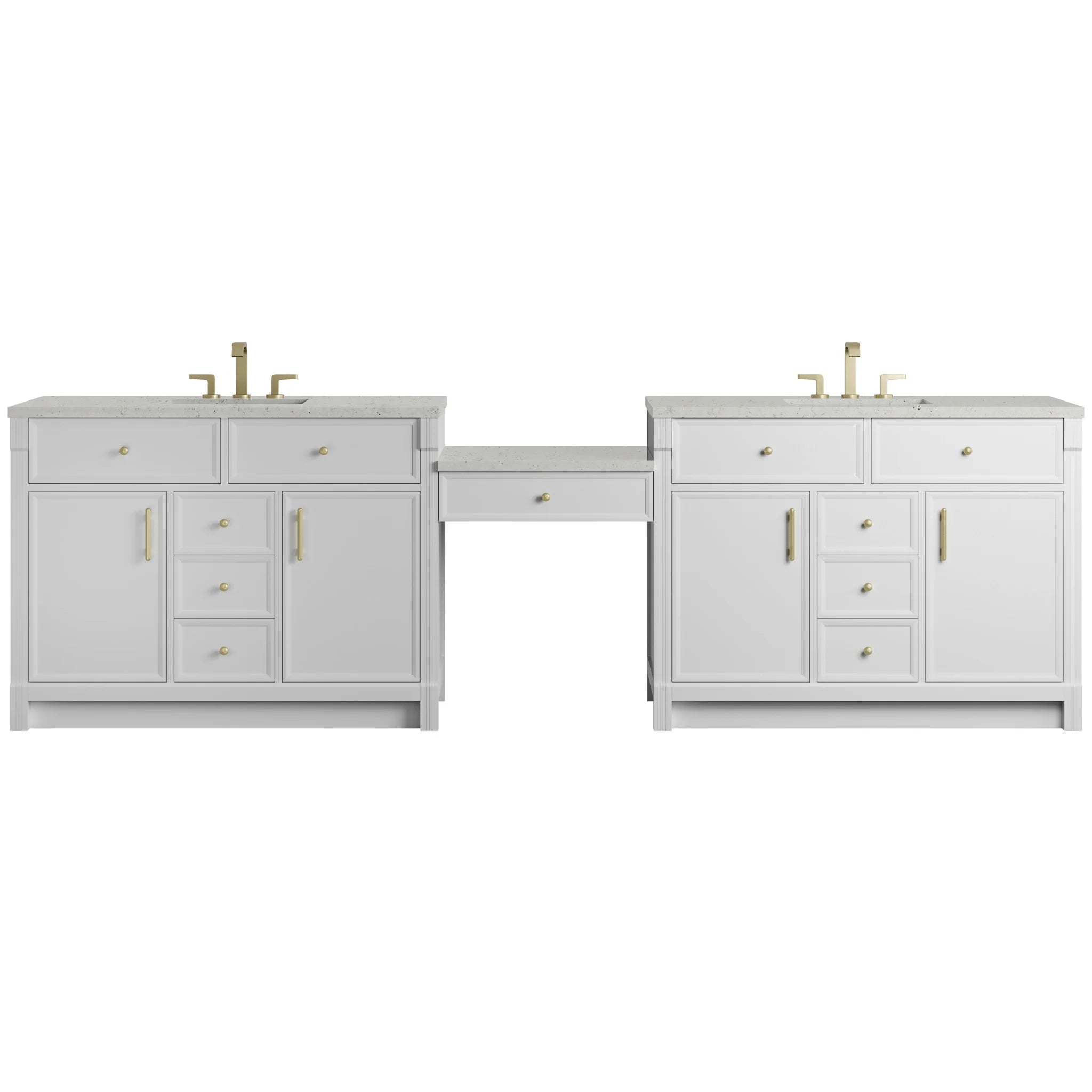 120" Bellshire Dual Vanity in Bright White with 24" Make-Up Counter by James Martin Vanities-Lime Delight Silestone