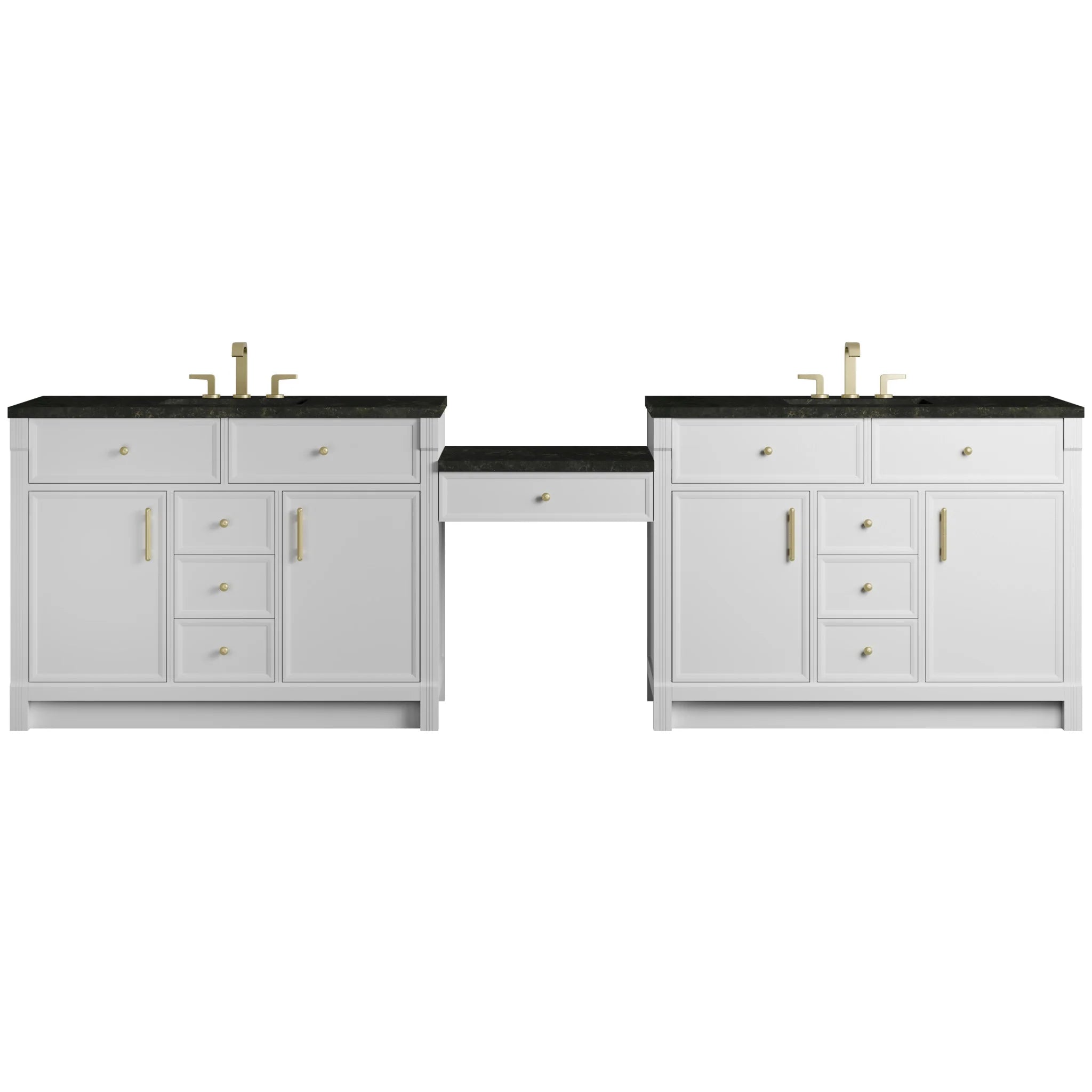 120" Bellshire Dual Vanity in Bright White with 24" Make-Up Counter by James Martin Vanities-Phantome Eclos