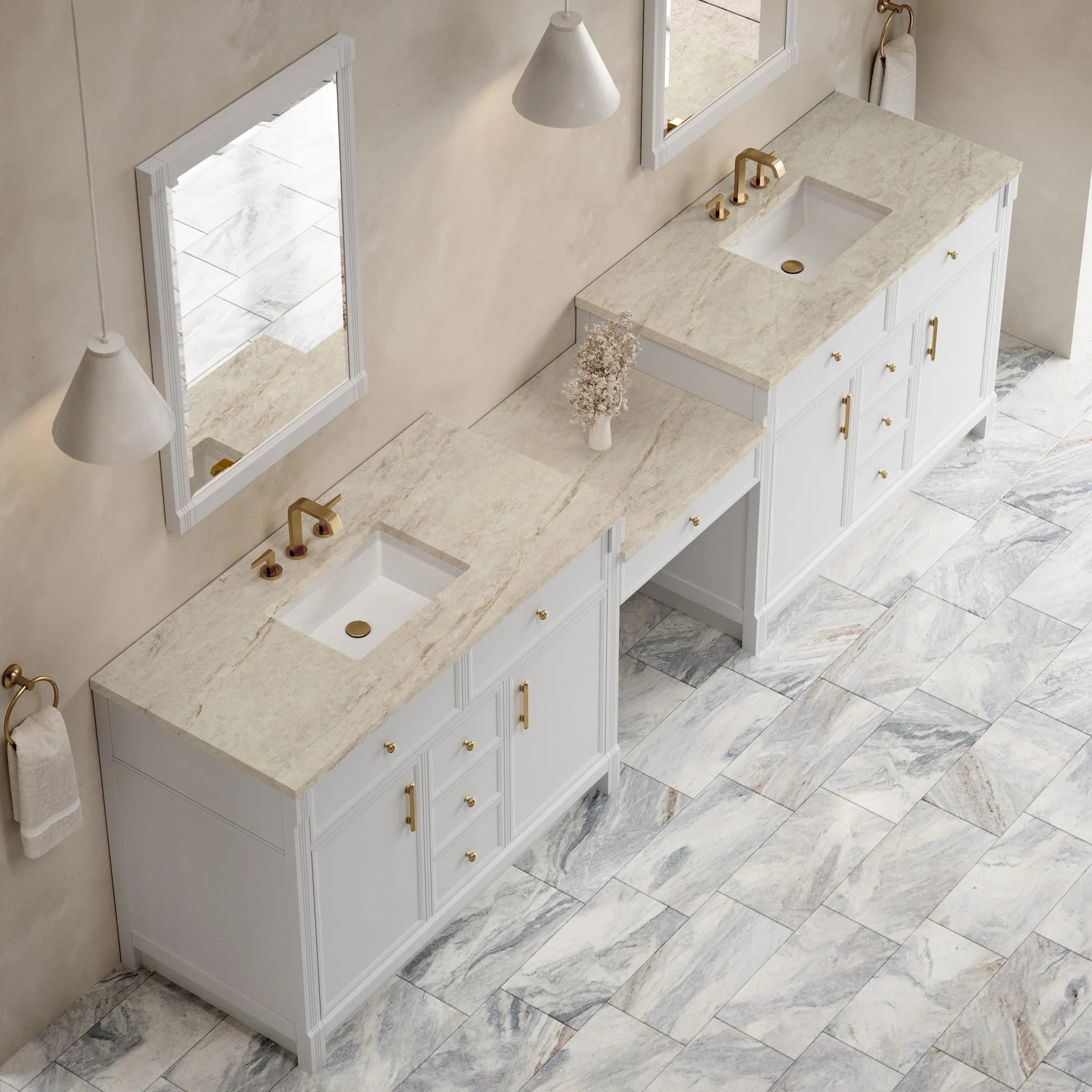 120" Bellshire Dual Vanity in Bright White with 24" Make-Up Counter by James Martin Vanities-Tajnar Eclos 3