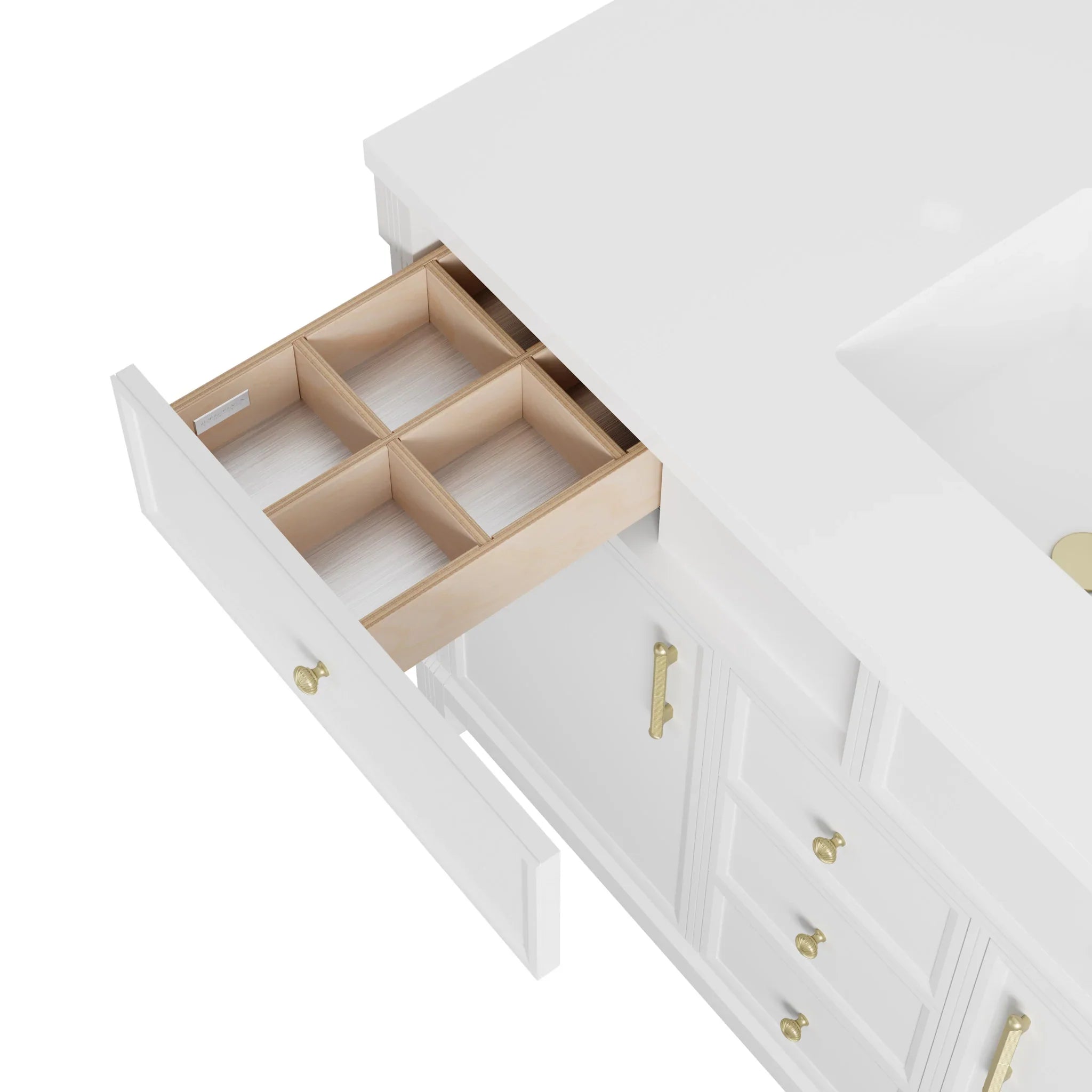 120" Bellshire Dual Vanity in Bright White with 24" Make-Up Counter w/FreePower Wireless Charger by James Martin Vanities-Tajnar Eclos 10