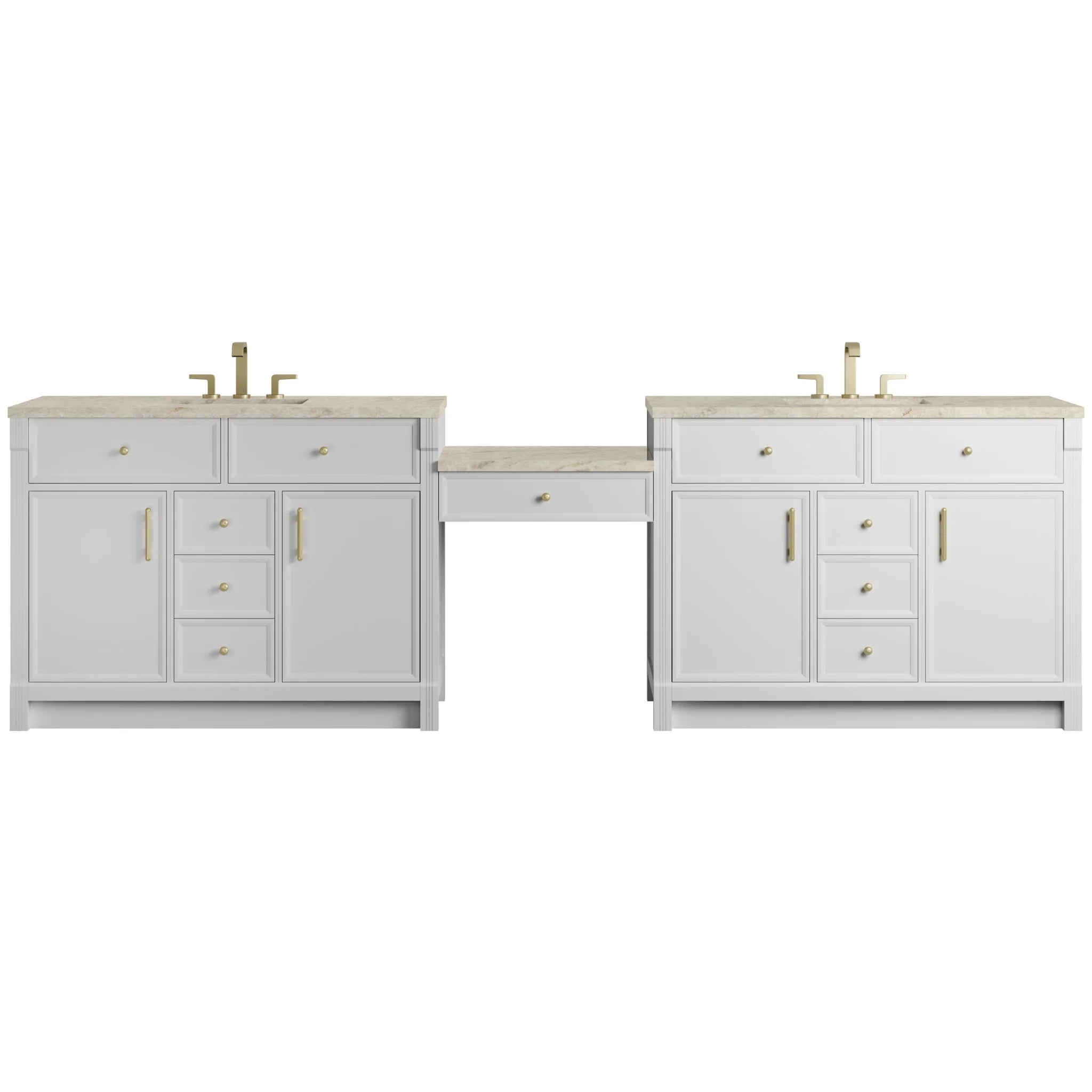 120" Bellshire Dual Vanity in Bright White with 24" Make-Up Counter w/FreePower Wireless Charger by James Martin Vanities-Tajnar Eclos