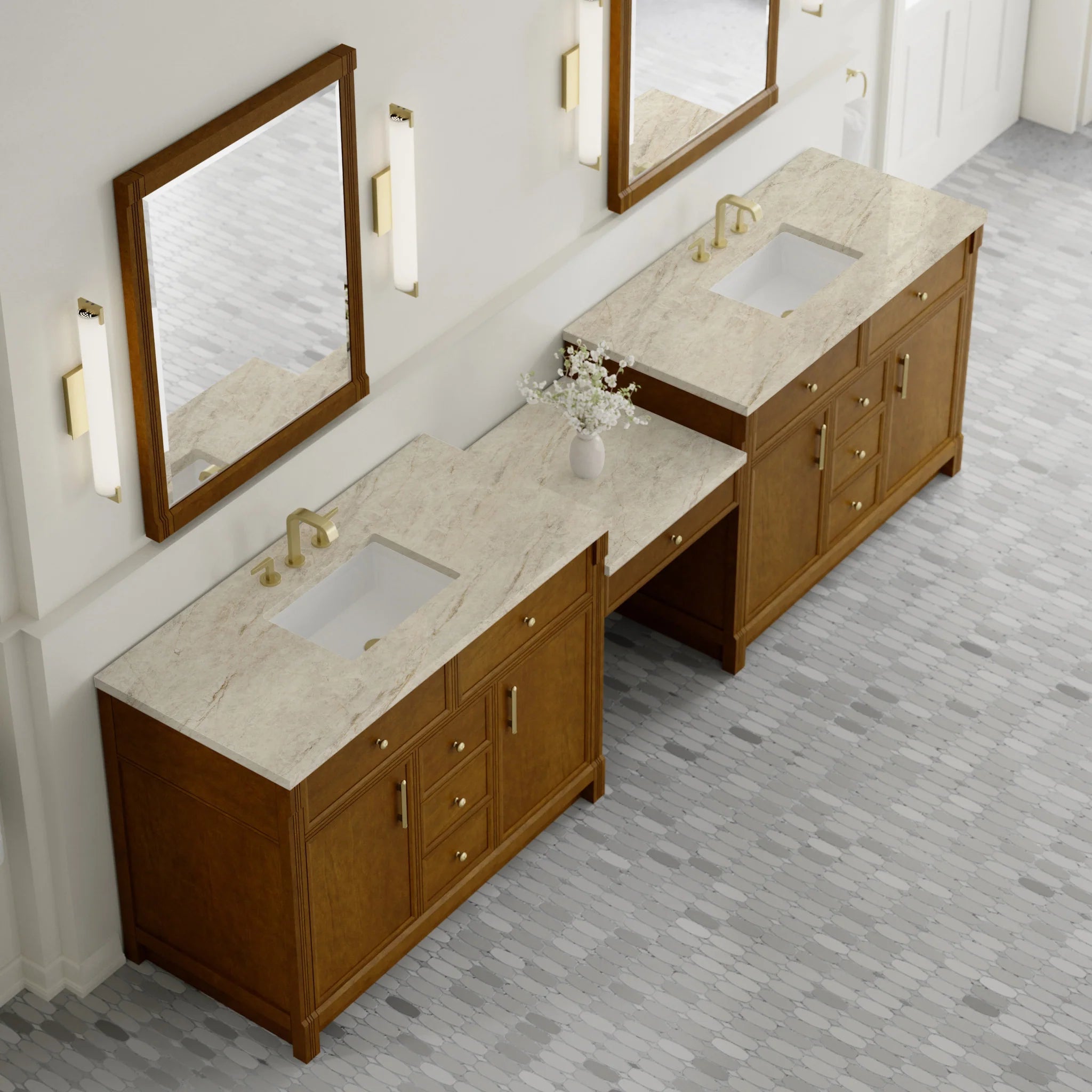 120" Bellshire Dual Vanity in Honey Oak with 24" Make-Up Counter by James Martin Vanities-Tajnar Eclos 3