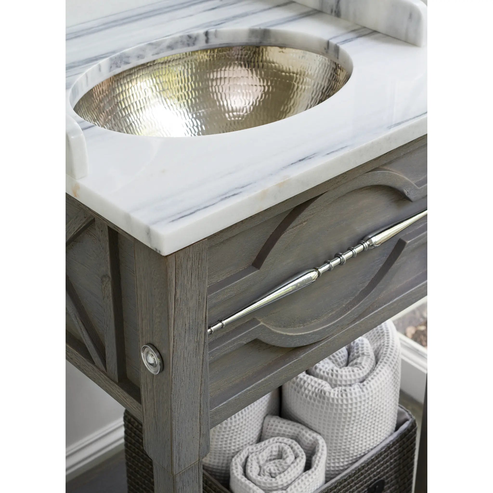 19" Spindle Sink Chest (Mini) - Weathered Gr by Ambella Home image 1