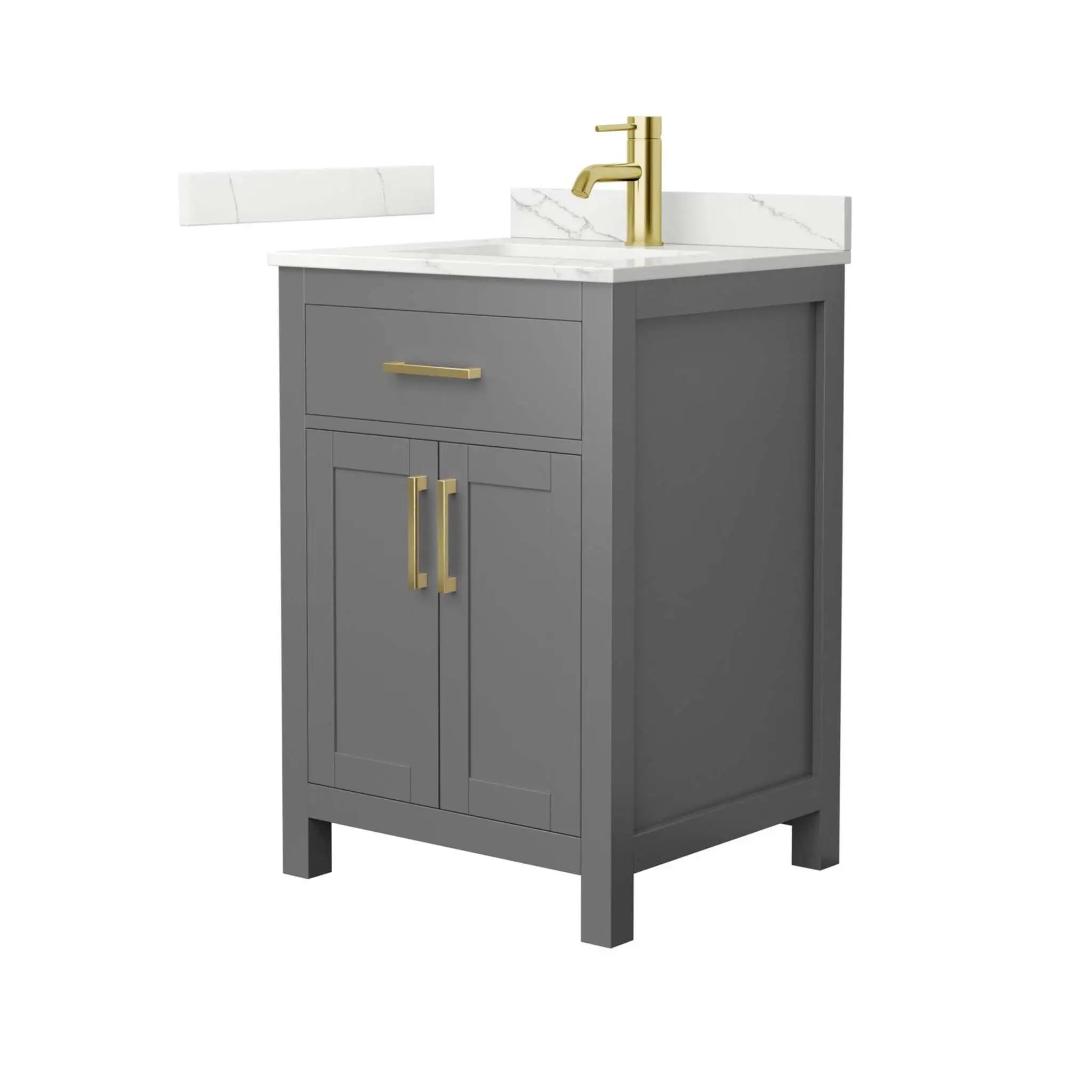 24" Beckett Single Bathroom Vanity in Dark Gray with Brushed Gold Trim by Wyndham