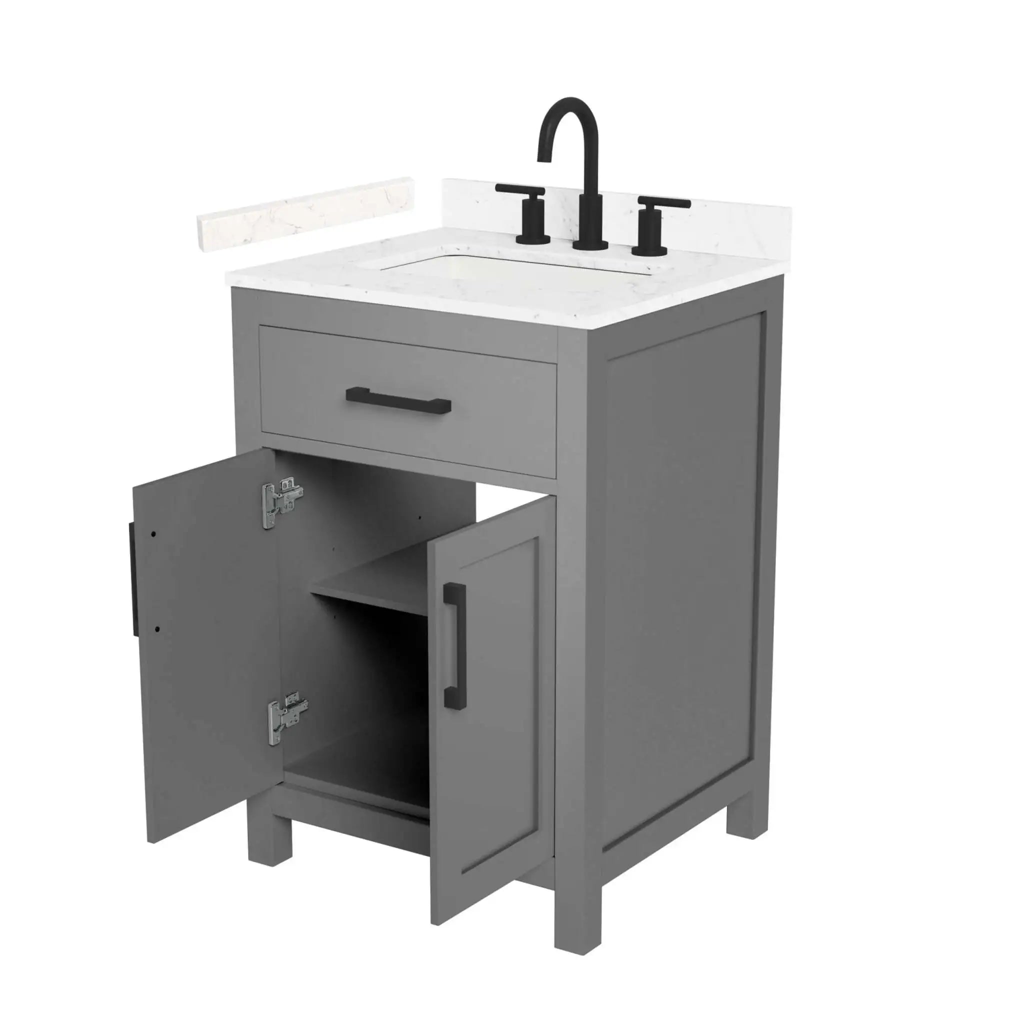 24" Beckett Single Bathroom Vanity in Dark Gray with Matte Black Trim by Wyndham
