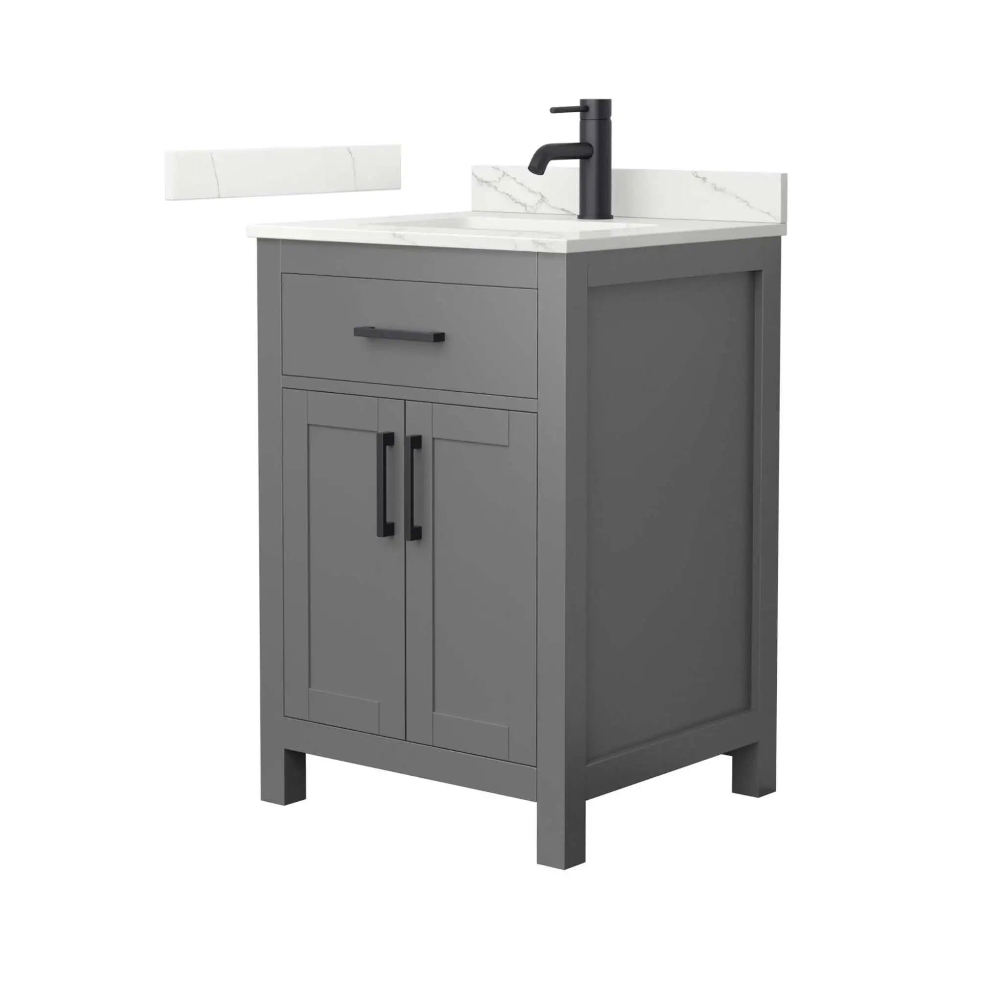 24" Beckett Single Bathroom Vanity in Dark Gray with Matte Black Trim by Wyndham