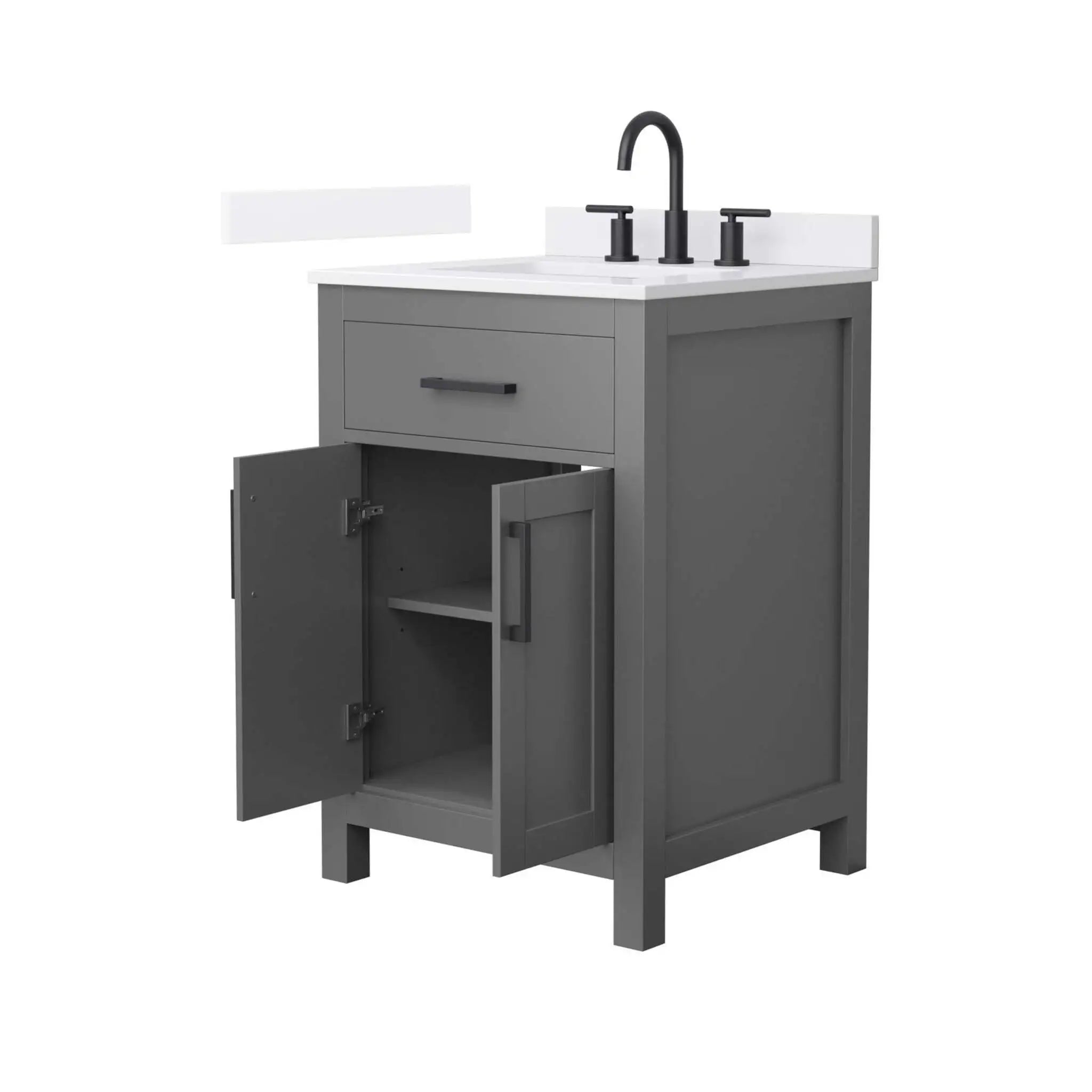 24" Beckett Single Bathroom Vanity in Dark Gray with Matte Black Trim by Wyndham