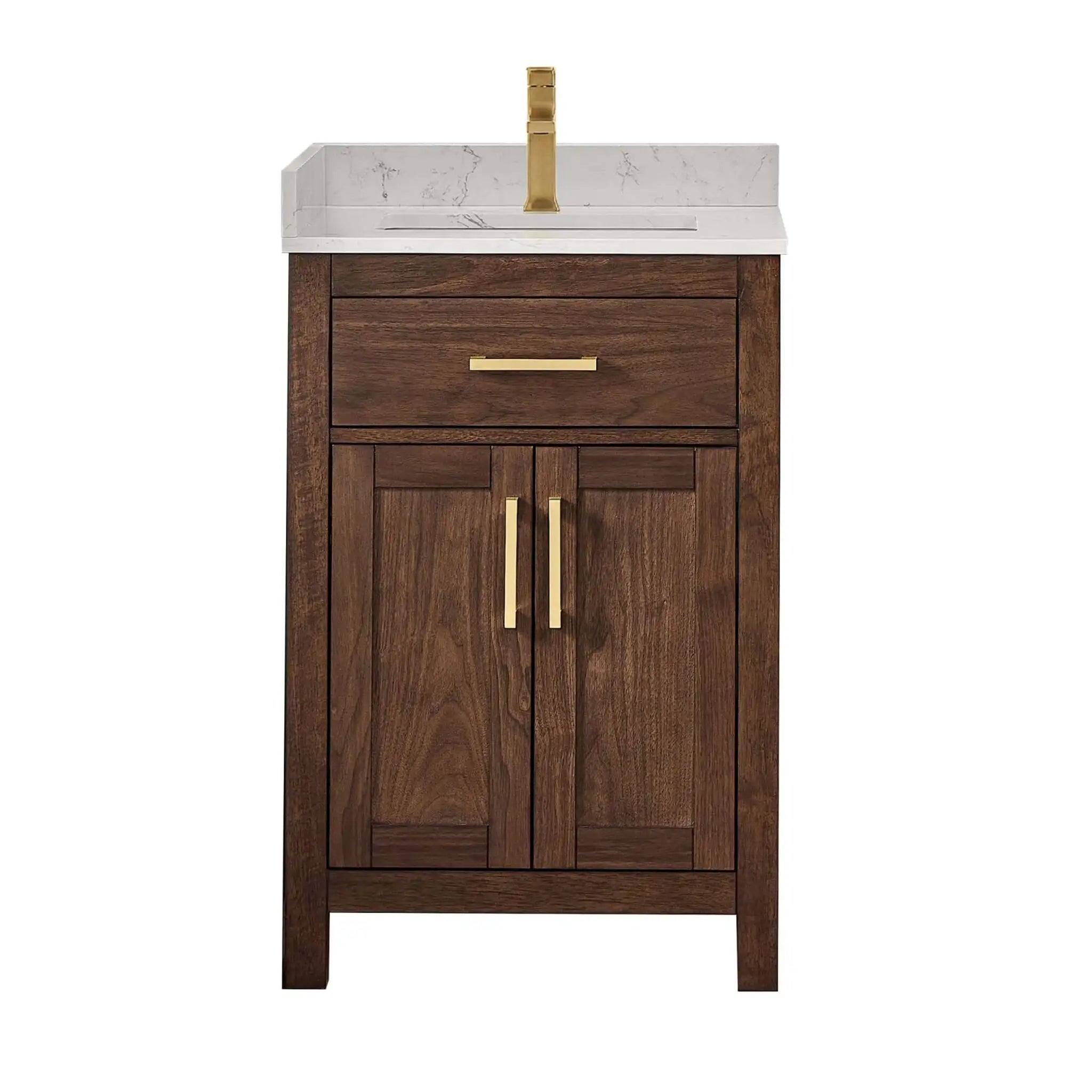 24" Beckett Single Bathroom Vanity in Dark Walnut with Brushed Gold Trim by Wyndham