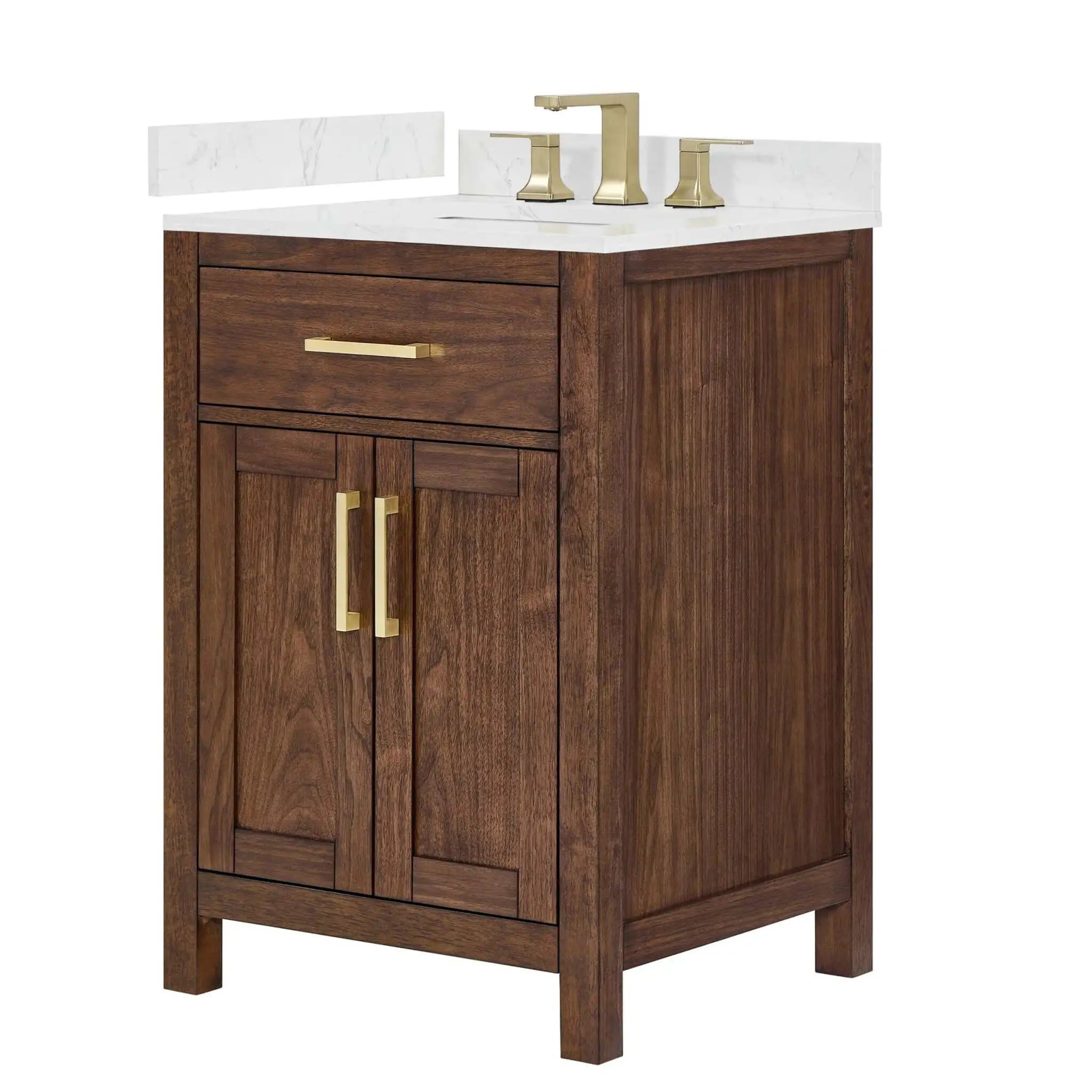 24" Beckett Single Bathroom Vanity in Dark Walnut with Brushed Gold Trim by Wyndham