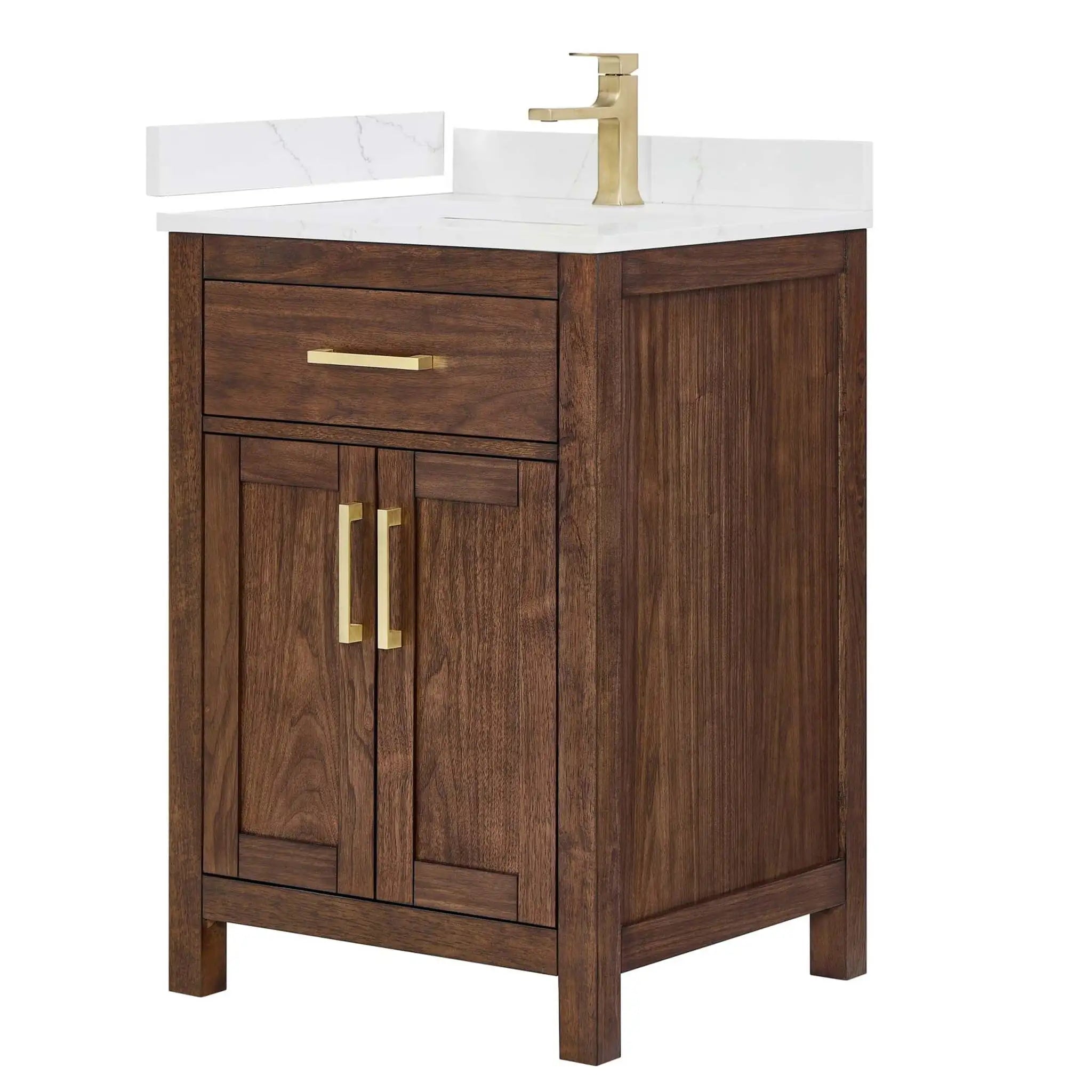 24" Beckett Single Bathroom Vanity in Dark Walnut with Brushed Gold Trim by Wyndham