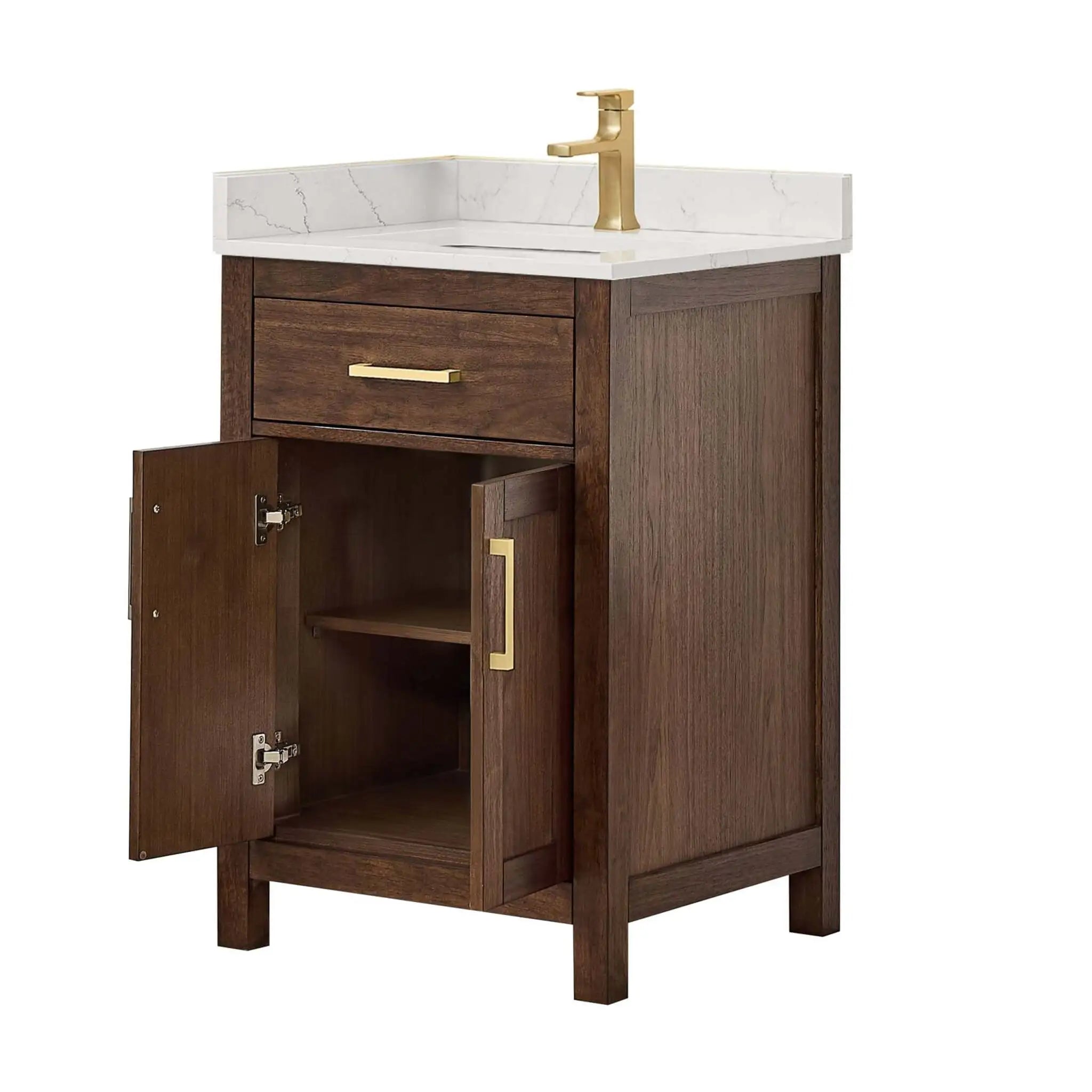 24" Beckett Single Bathroom Vanity in Dark Walnut with Brushed Gold Trim by Wyndham