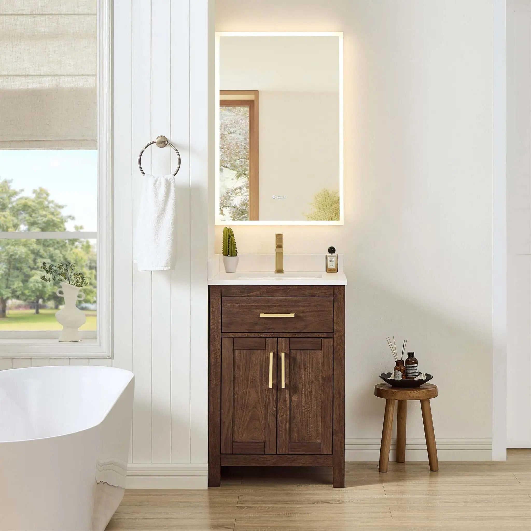 24" Beckett Single Bathroom Vanity in Dark Walnut with Brushed Gold Trim by Wyndham