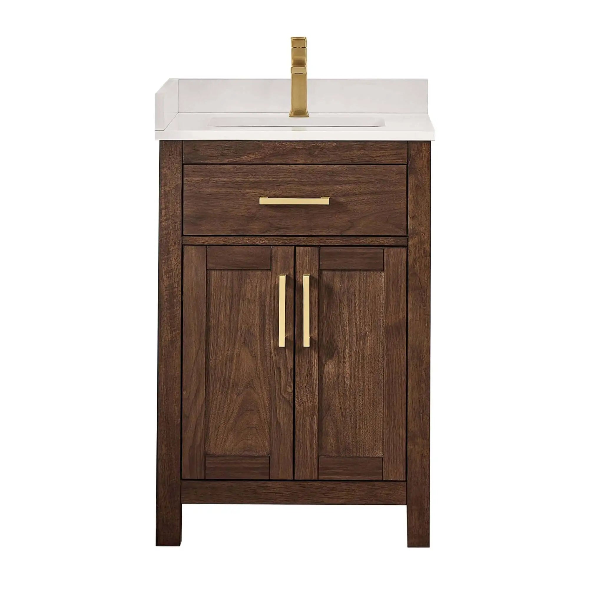 24" Beckett Single Bathroom Vanity in Dark Walnut with Brushed Gold Trim by Wyndham