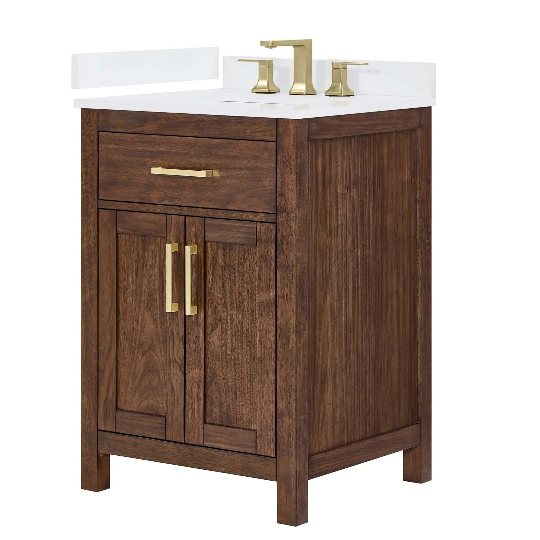 24" Beckett Single Bathroom Vanity in Dark Walnut with Brushed Gold Trim by Wyndham
