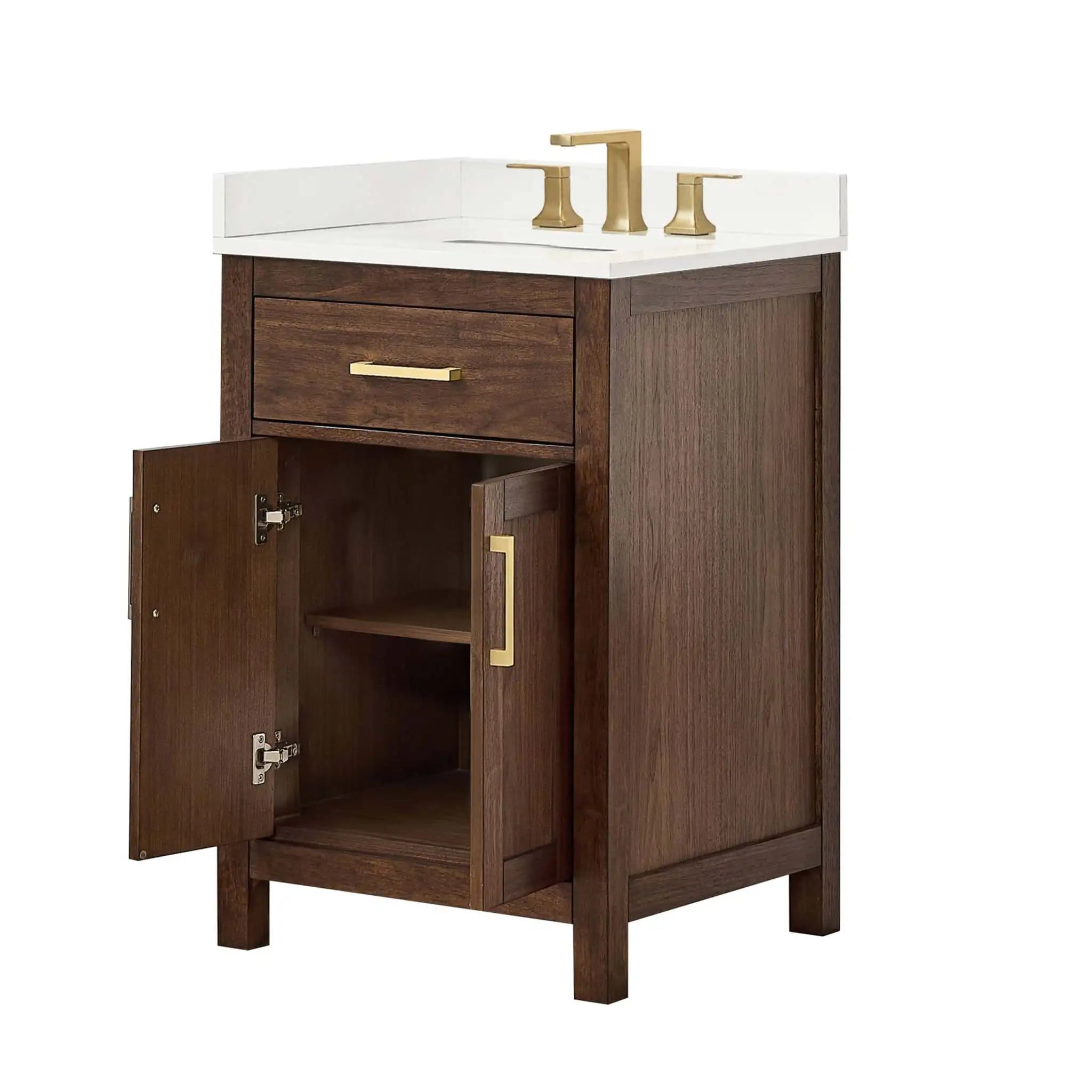 24" Beckett Single Bathroom Vanity in Dark Walnut with Brushed Gold Trim by Wyndham