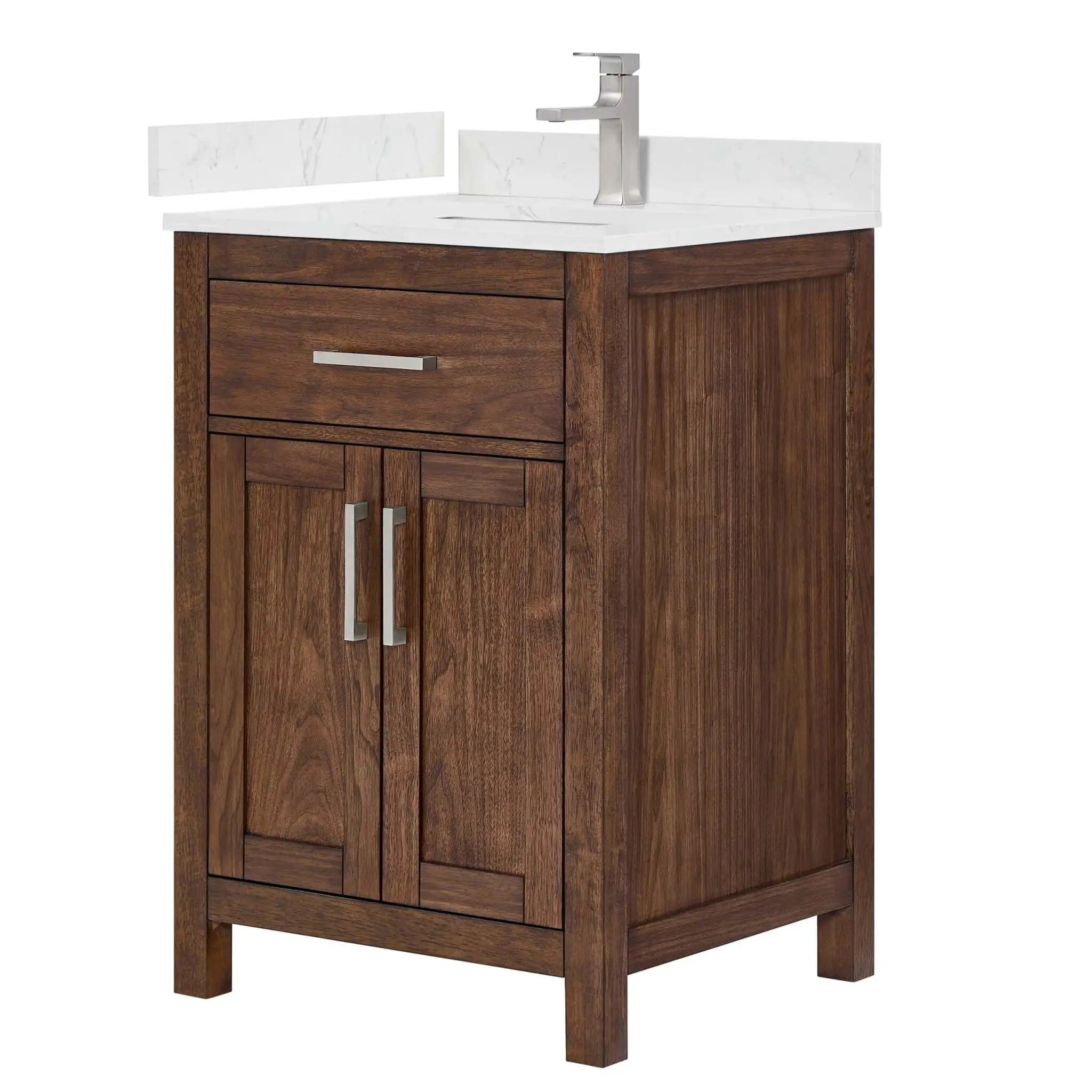 24" Beckett Single Bathroom Vanity in Dark Walnut with Brushed Nickel Trim by Wyndham