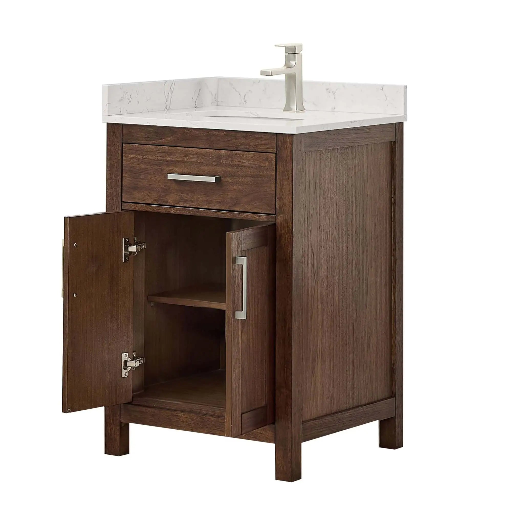 24" Beckett Single Bathroom Vanity in Dark Walnut with Brushed Nickel Trim by Wyndham