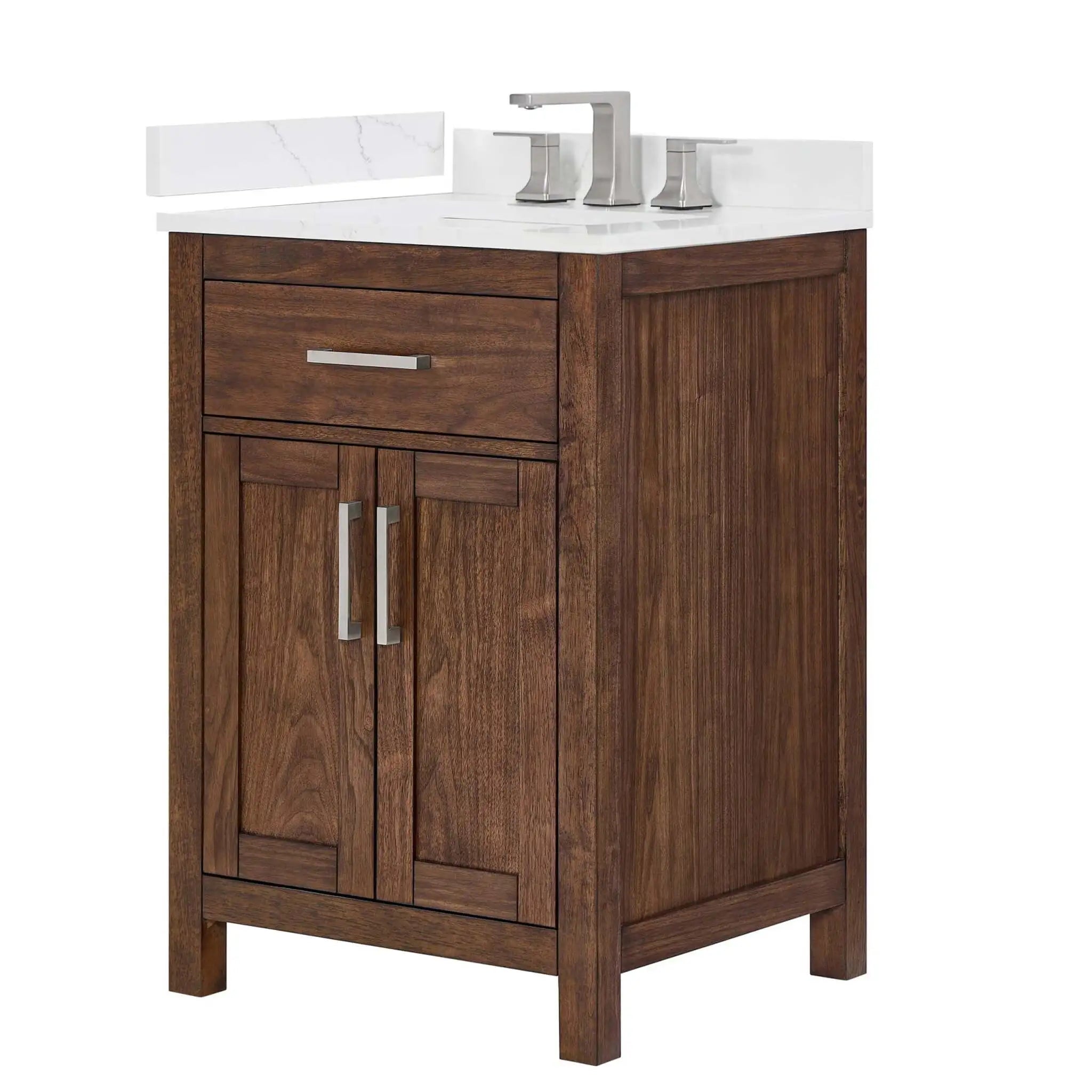 24" Beckett Single Bathroom Vanity in Dark Walnut with Brushed Nickel Trim by Wyndham