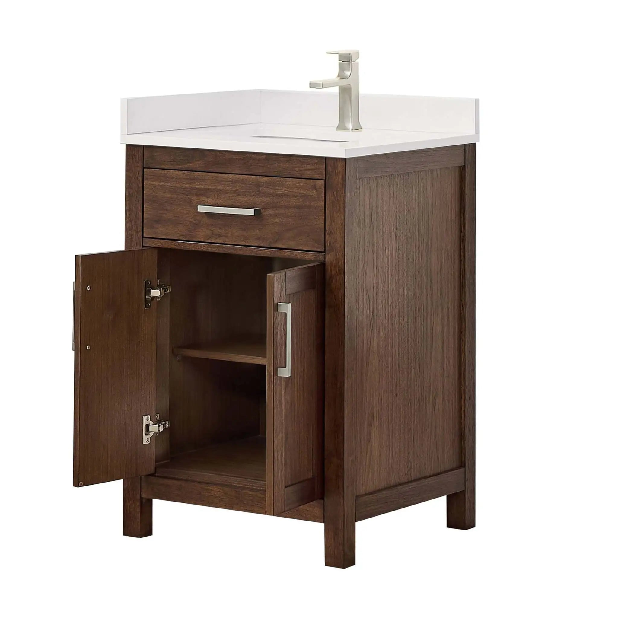 24" Beckett Single Bathroom Vanity in Dark Walnut with Brushed Nickel Trim by Wyndham
