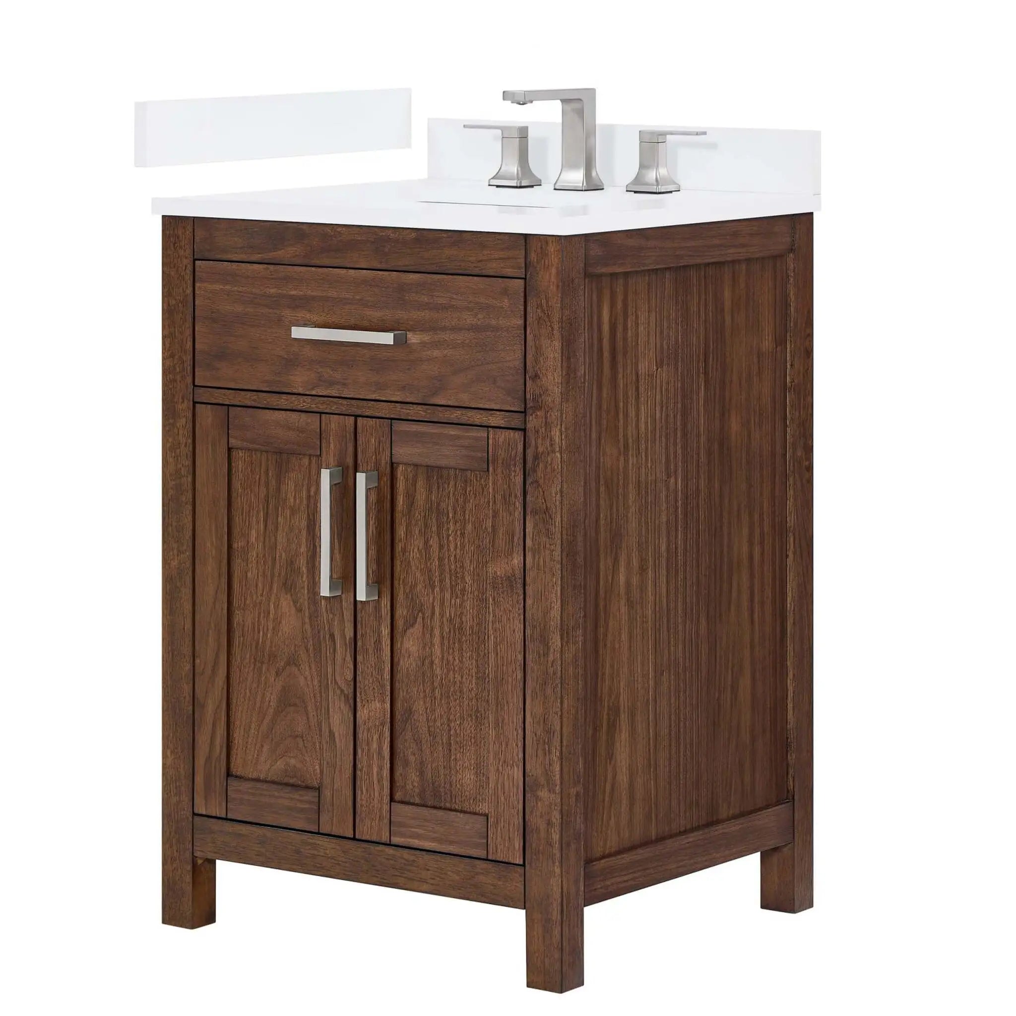 24" Beckett Single Bathroom Vanity in Dark Walnut with Brushed Nickel Trim by Wyndham
