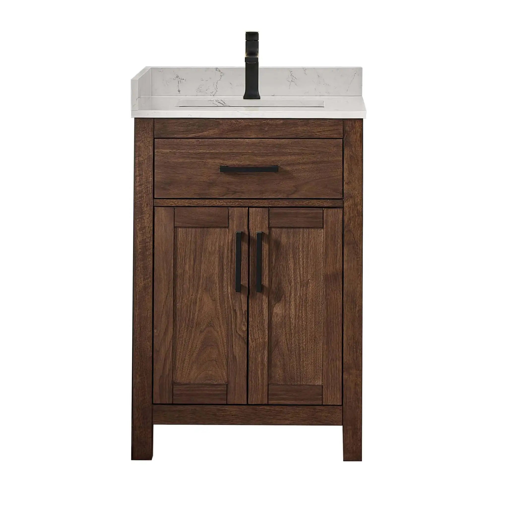 24" Beckett Single Bathroom Vanity in Dark Walnut with Matte Black Trim by Wyndham