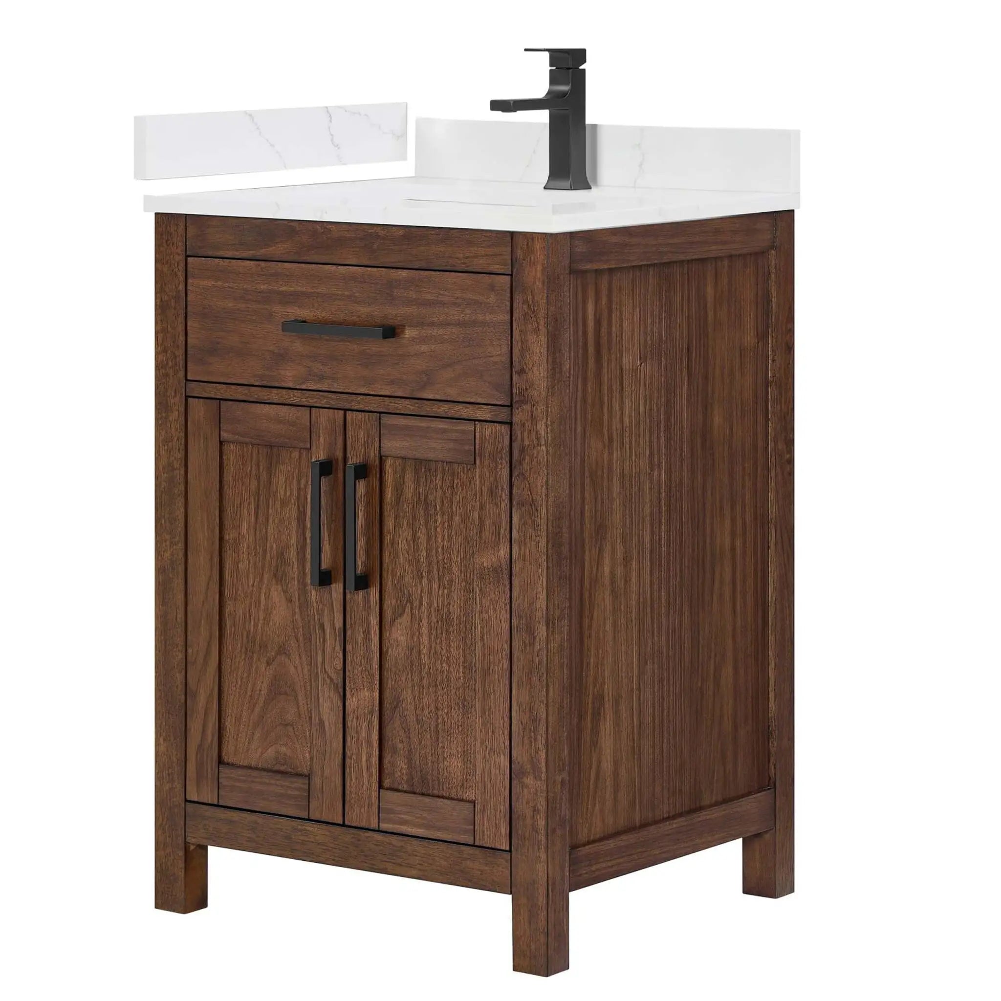 24" Beckett Single Bathroom Vanity in Dark Walnut with Matte Black Trim by Wyndham