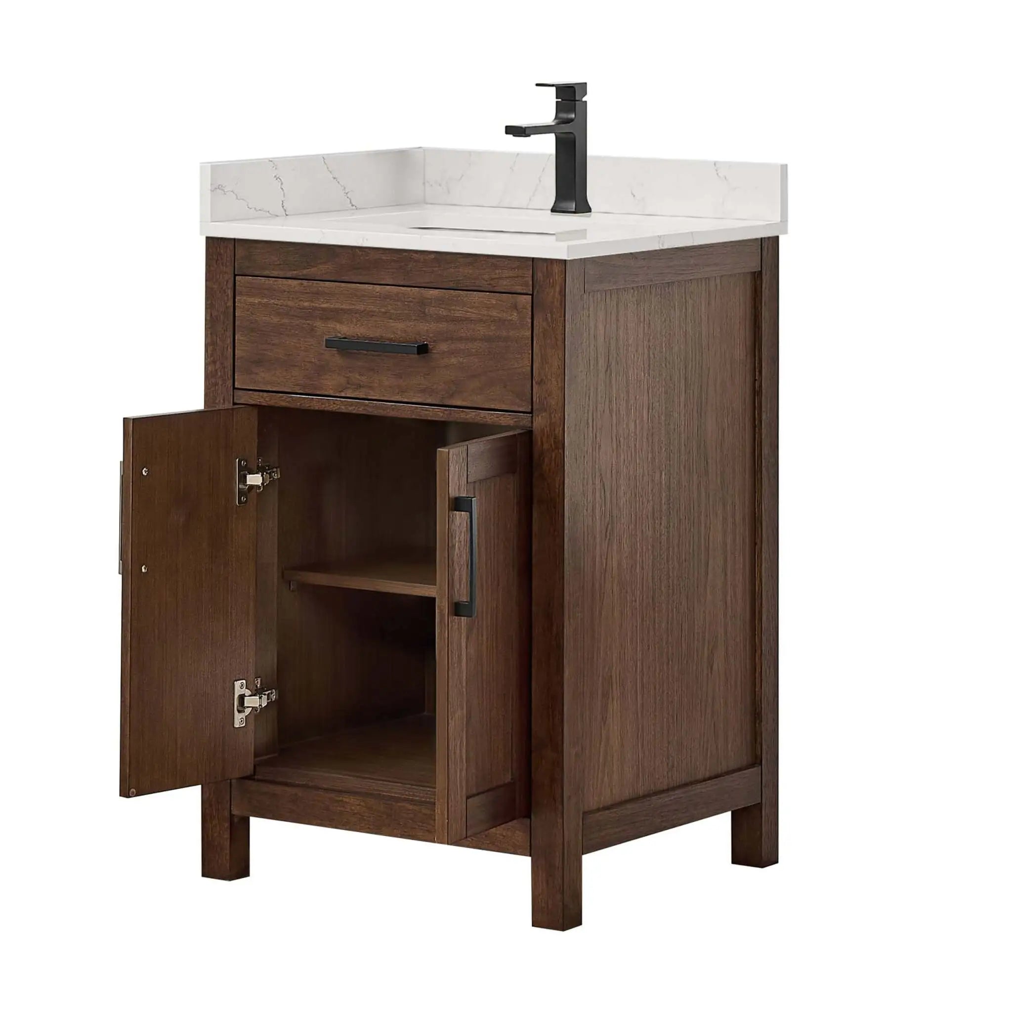 24" Beckett Single Bathroom Vanity in Dark Walnut with Matte Black Trim by Wyndham