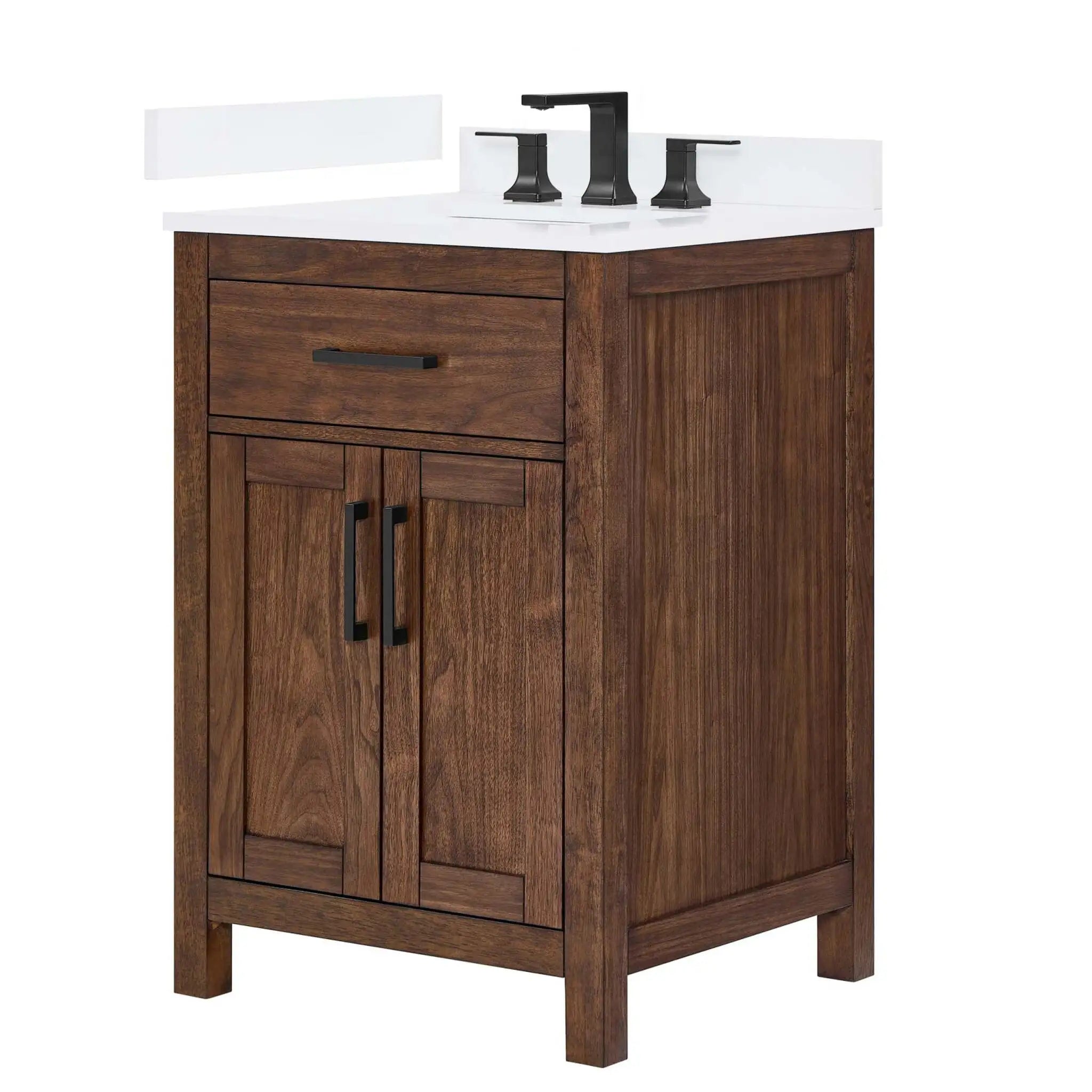 24" Beckett Single Bathroom Vanity in Dark Walnut with Matte Black Trim by Wyndham