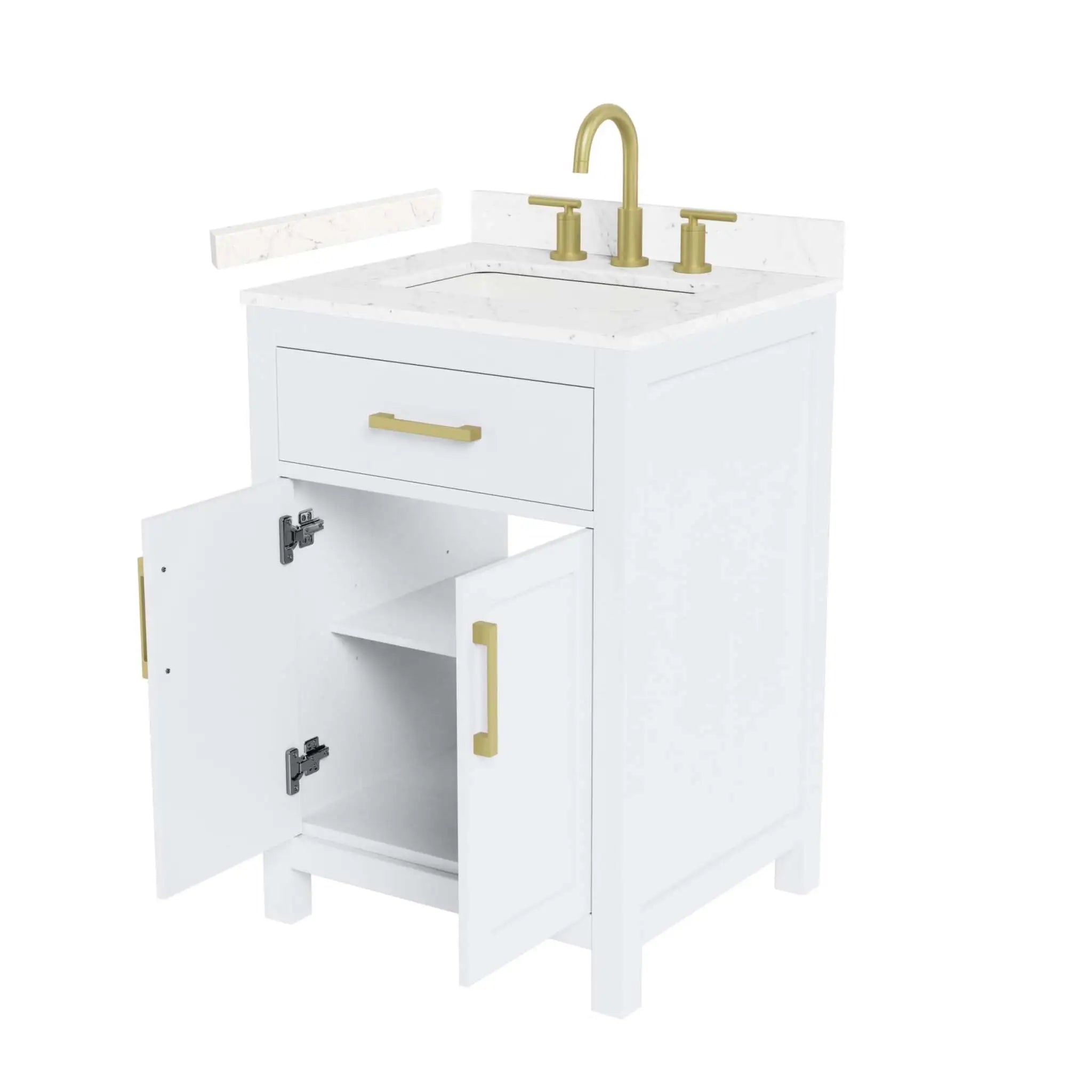 24" Beckett Single Bathroom Vanity in White with Brushed Gold Trim by Wyndham