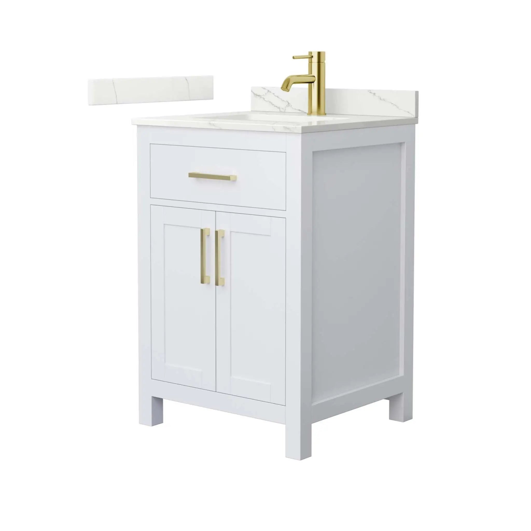 24" Beckett Single Bathroom Vanity in White with Brushed Gold Trim by Wyndham