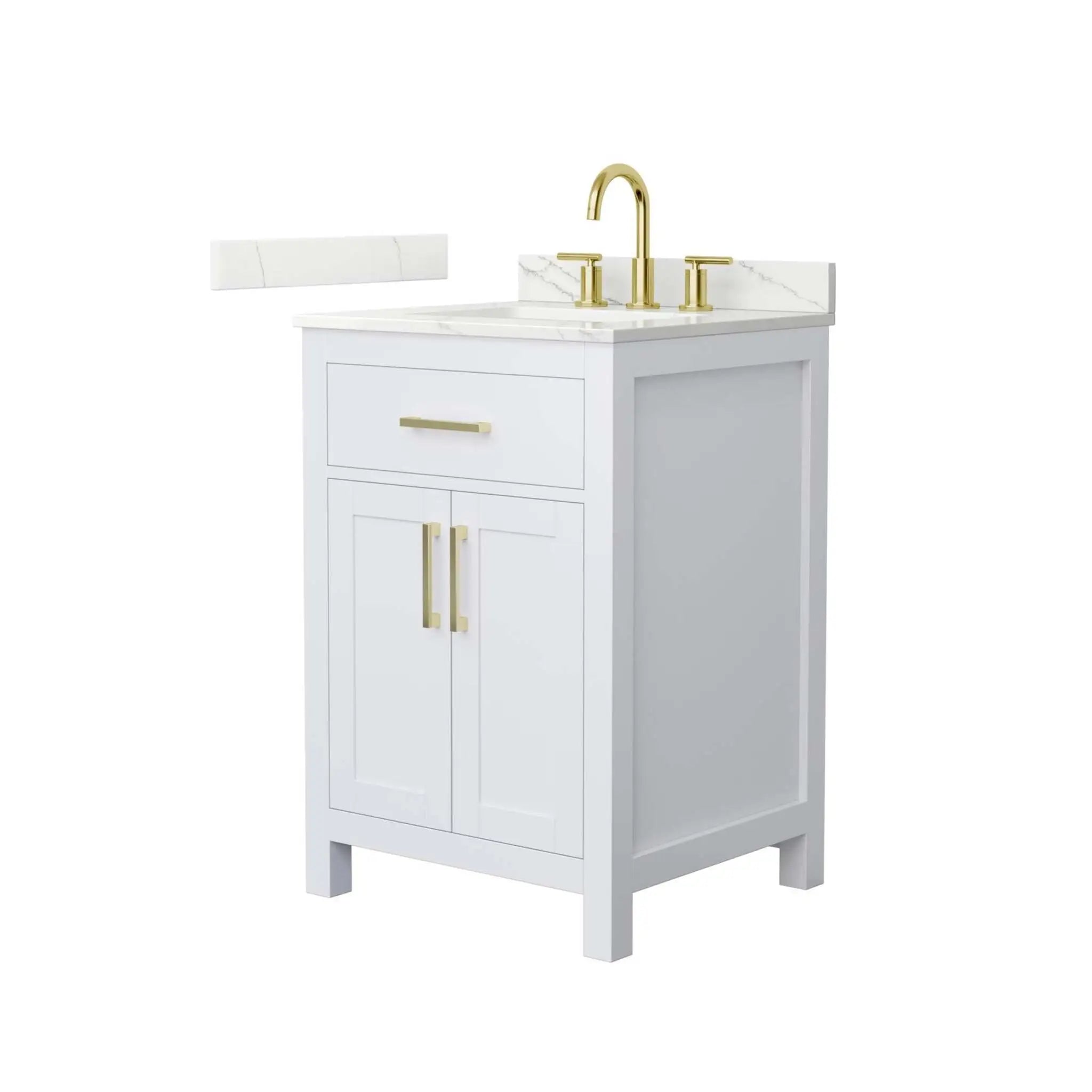 24" Beckett Single Bathroom Vanity in White with Brushed Gold Trim by Wyndham