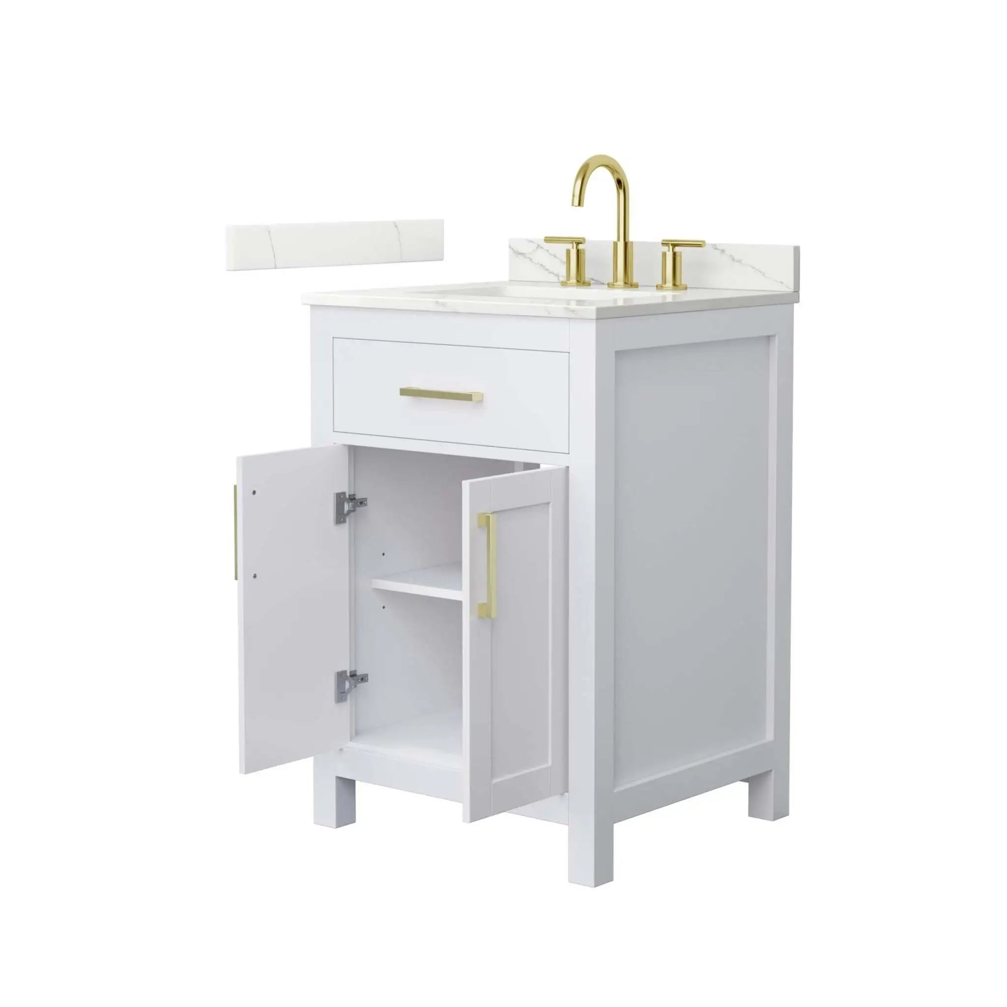 24" Beckett Single Bathroom Vanity in White with Brushed Gold Trim by Wyndham