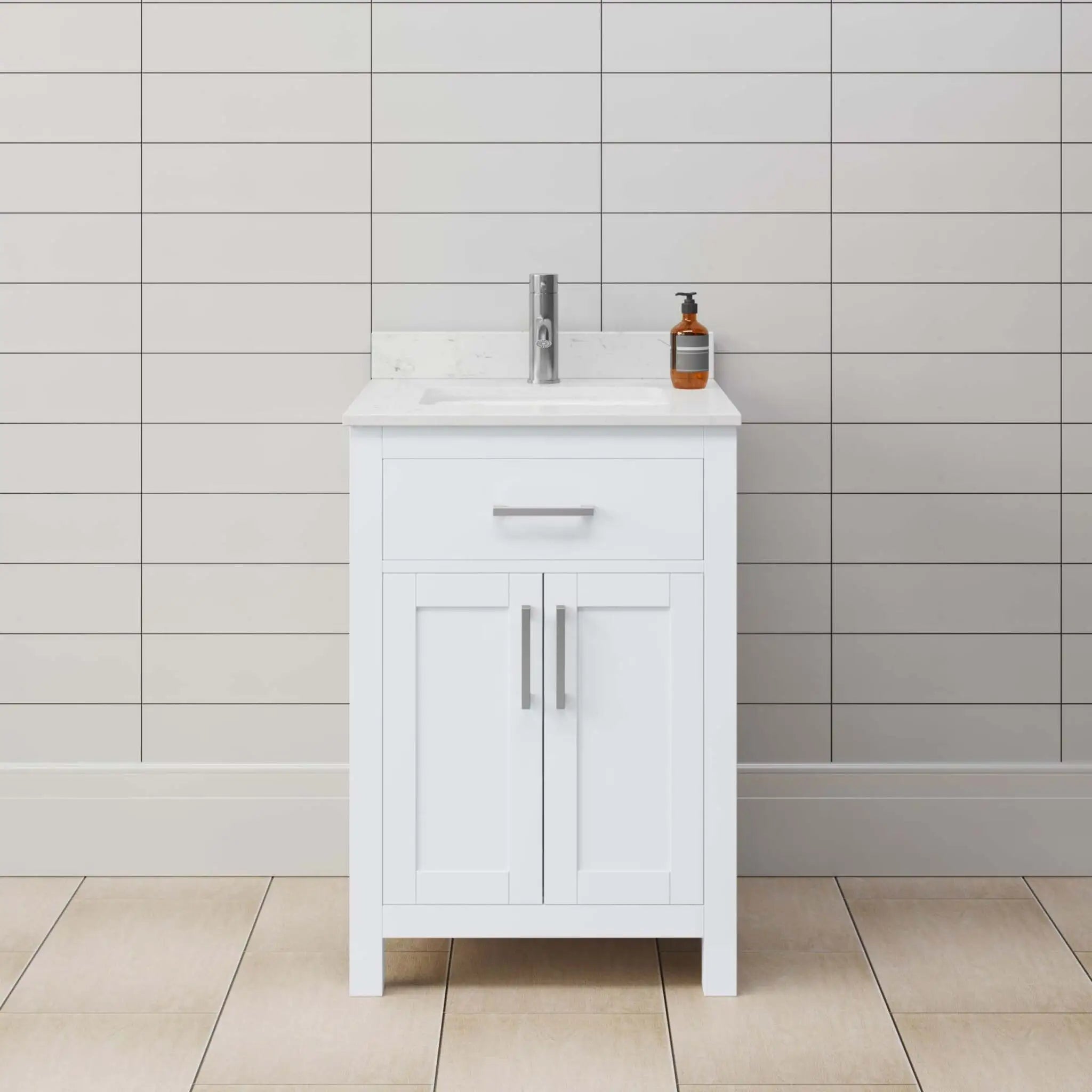 24" Beckett Single Bathroom Vanity in White with Brushed Nickel Trim by Wyndham