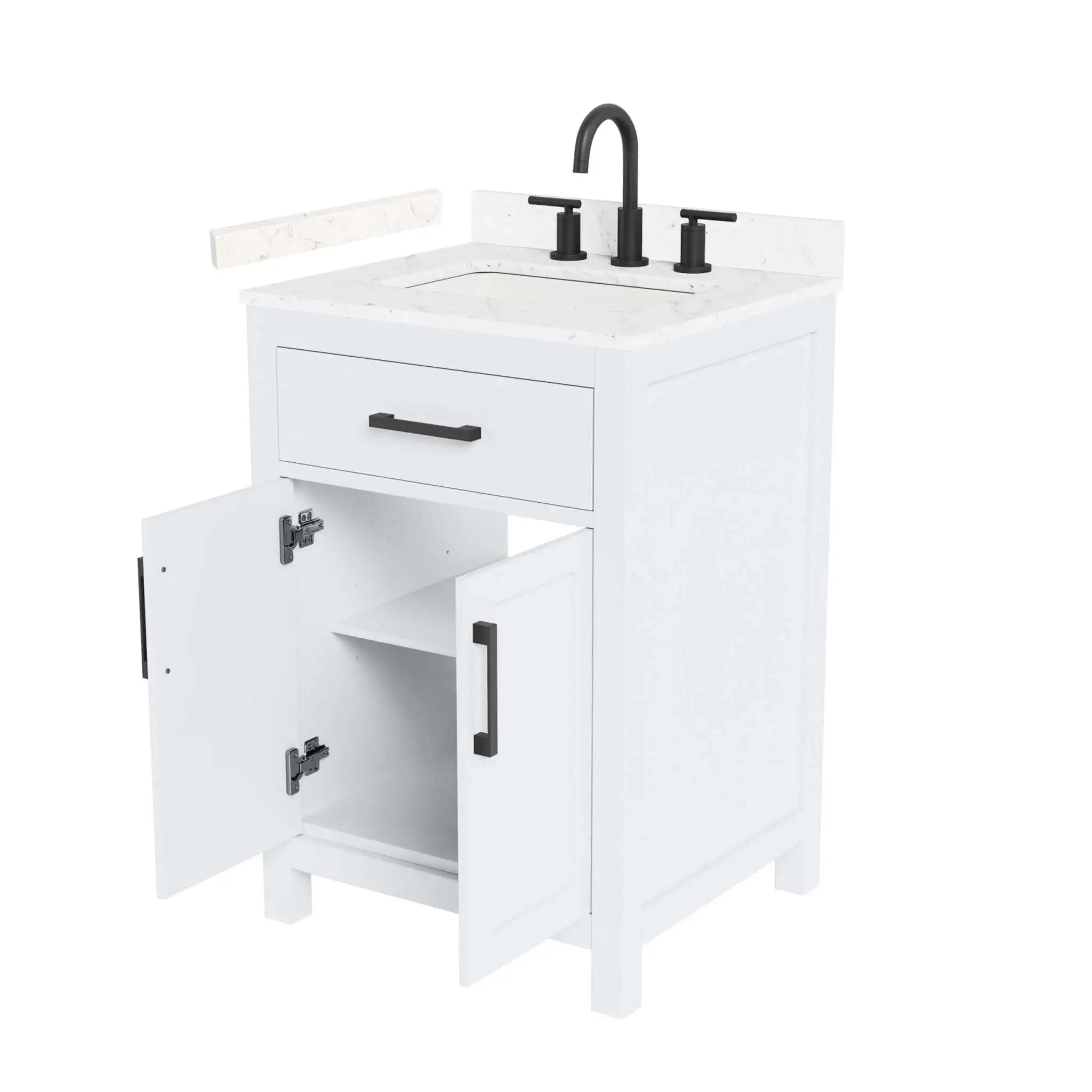24" Beckett Single Bathroom Vanity in White with Matte Black Trim by Wyndham