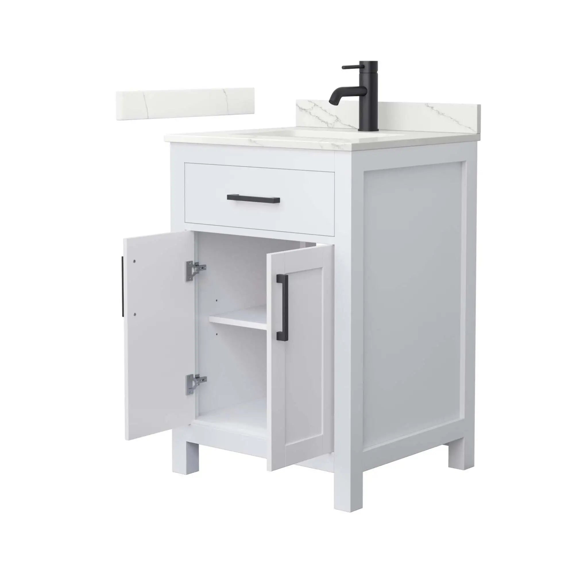 24" Beckett Single Bathroom Vanity in White with Matte Black Trim by Wyndham