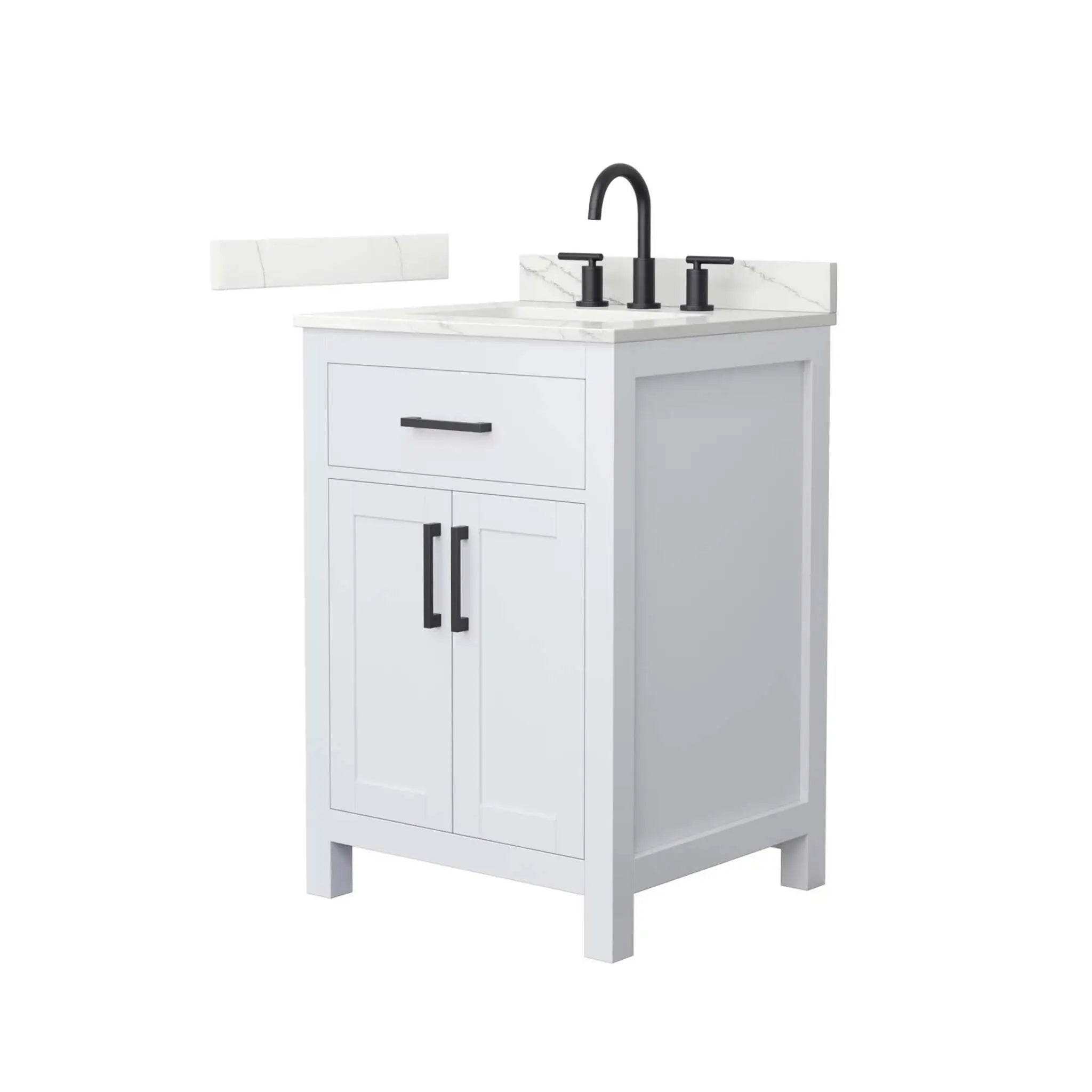 24" Beckett Single Bathroom Vanity in White with Matte Black Trim by Wyndham