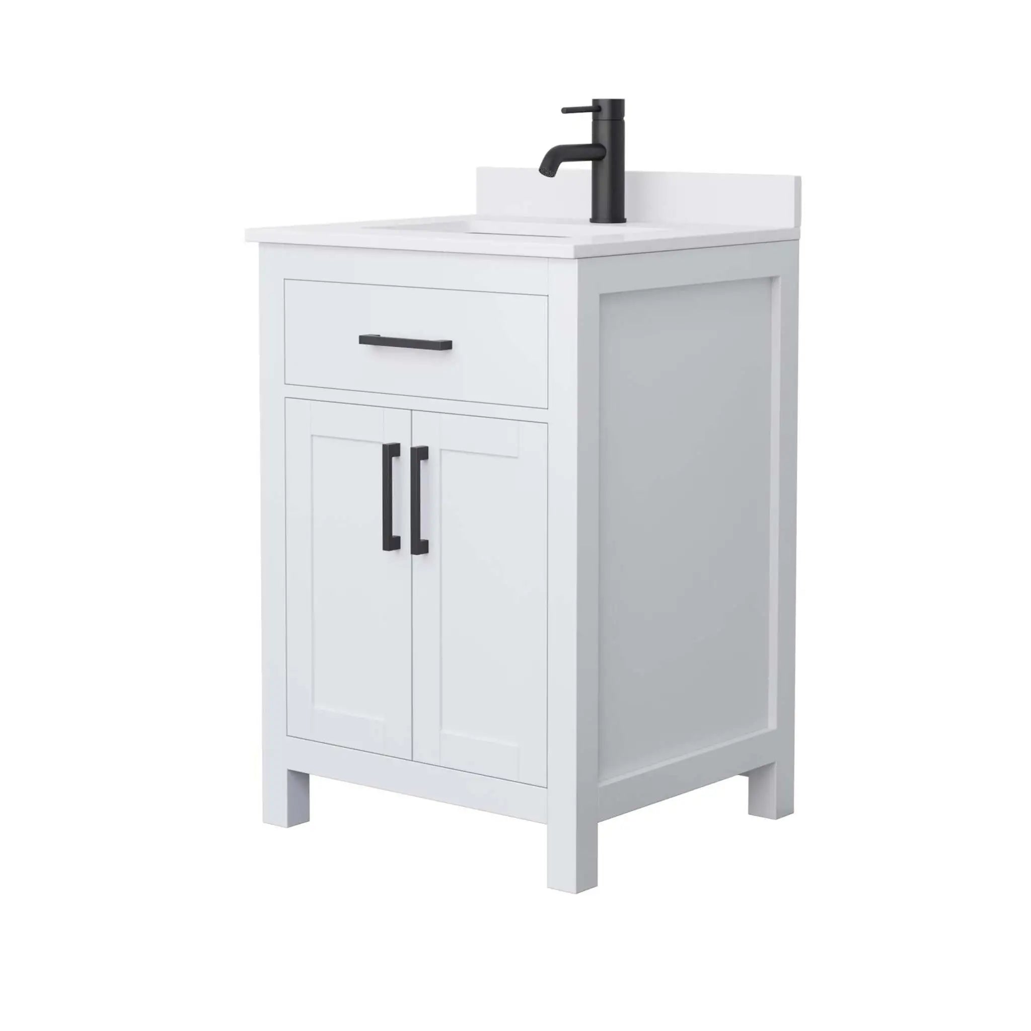 24" Beckett Single Bathroom Vanity in White with Matte Black Trim by Wyndham