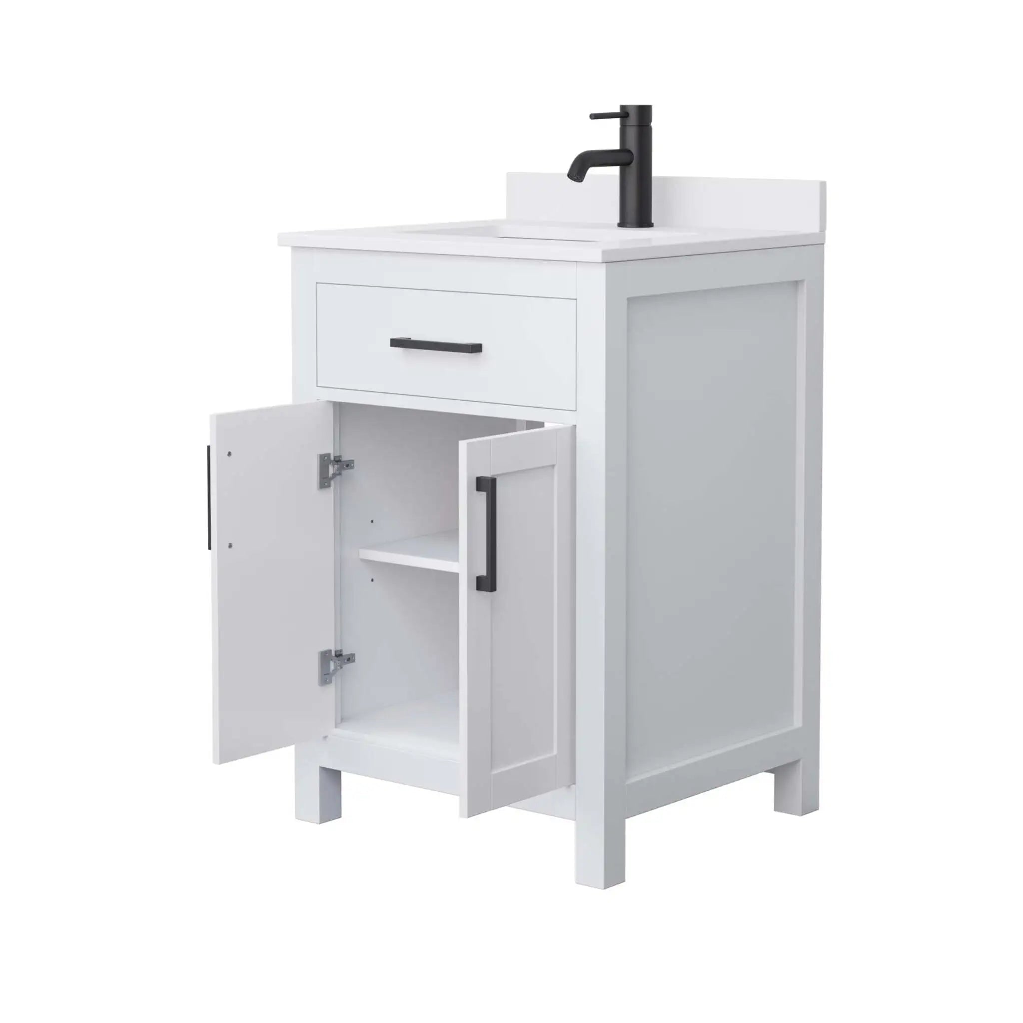 24" Beckett Single Bathroom Vanity in White with Matte Black Trim by Wyndham