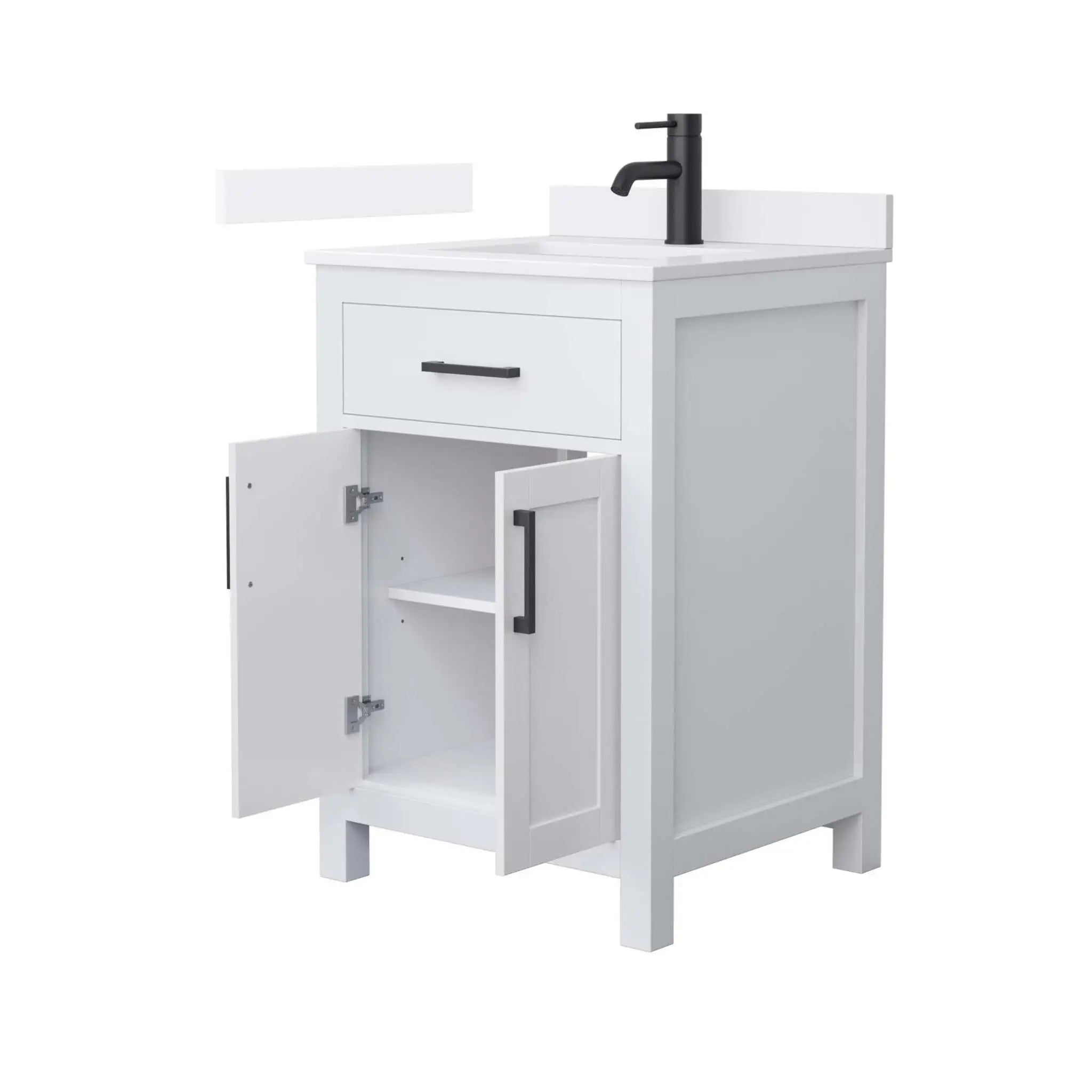 24" Beckett Single Bathroom Vanity in White with Matte Black Trim by Wyndham