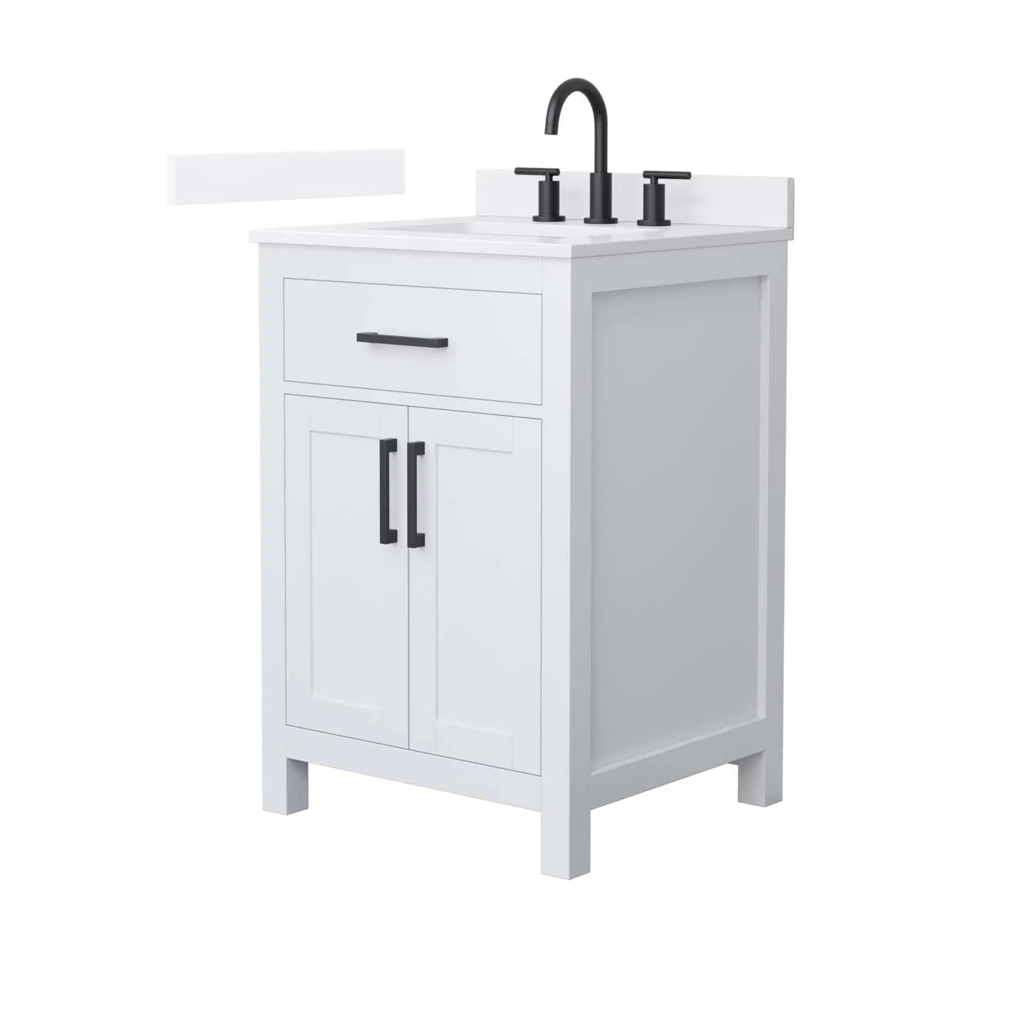 24" Beckett Single Bathroom Vanity in White with Matte Black Trim by Wyndham