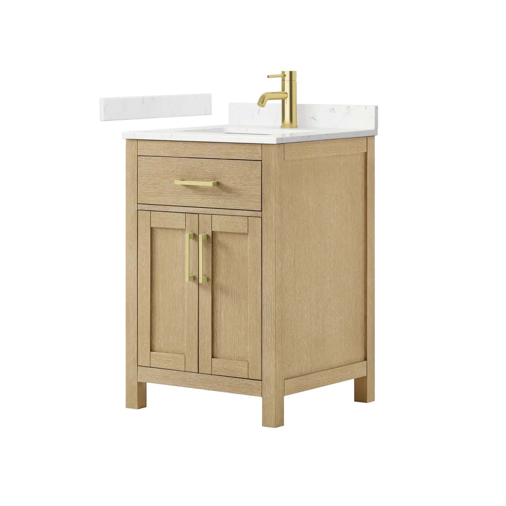 24" Beckett Single Bathroom Vanity in Whitewashed Oak with Brushed Gold Trim by Wyndham