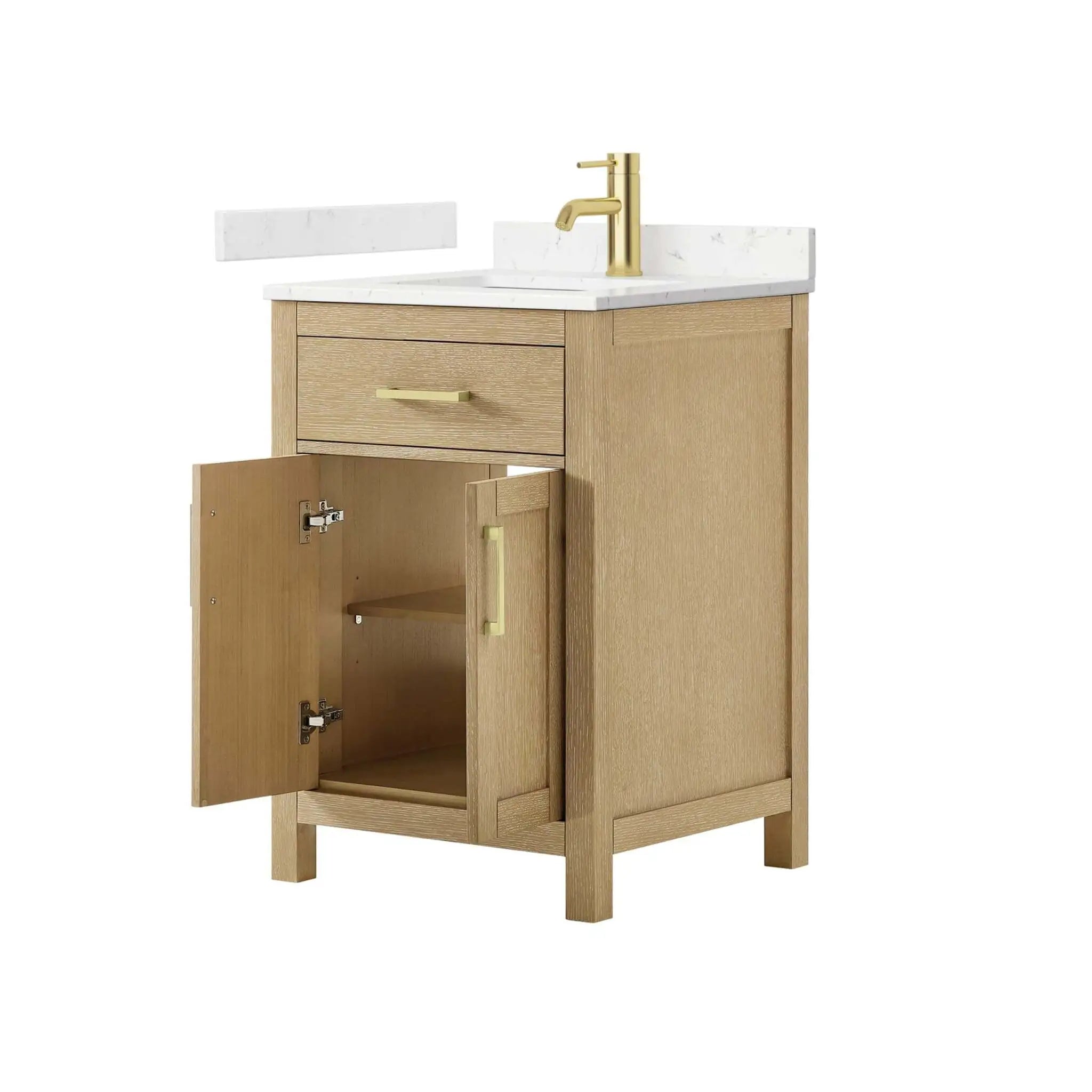24" Beckett Single Bathroom Vanity in Whitewashed Oak with Brushed Gold Trim by Wyndham