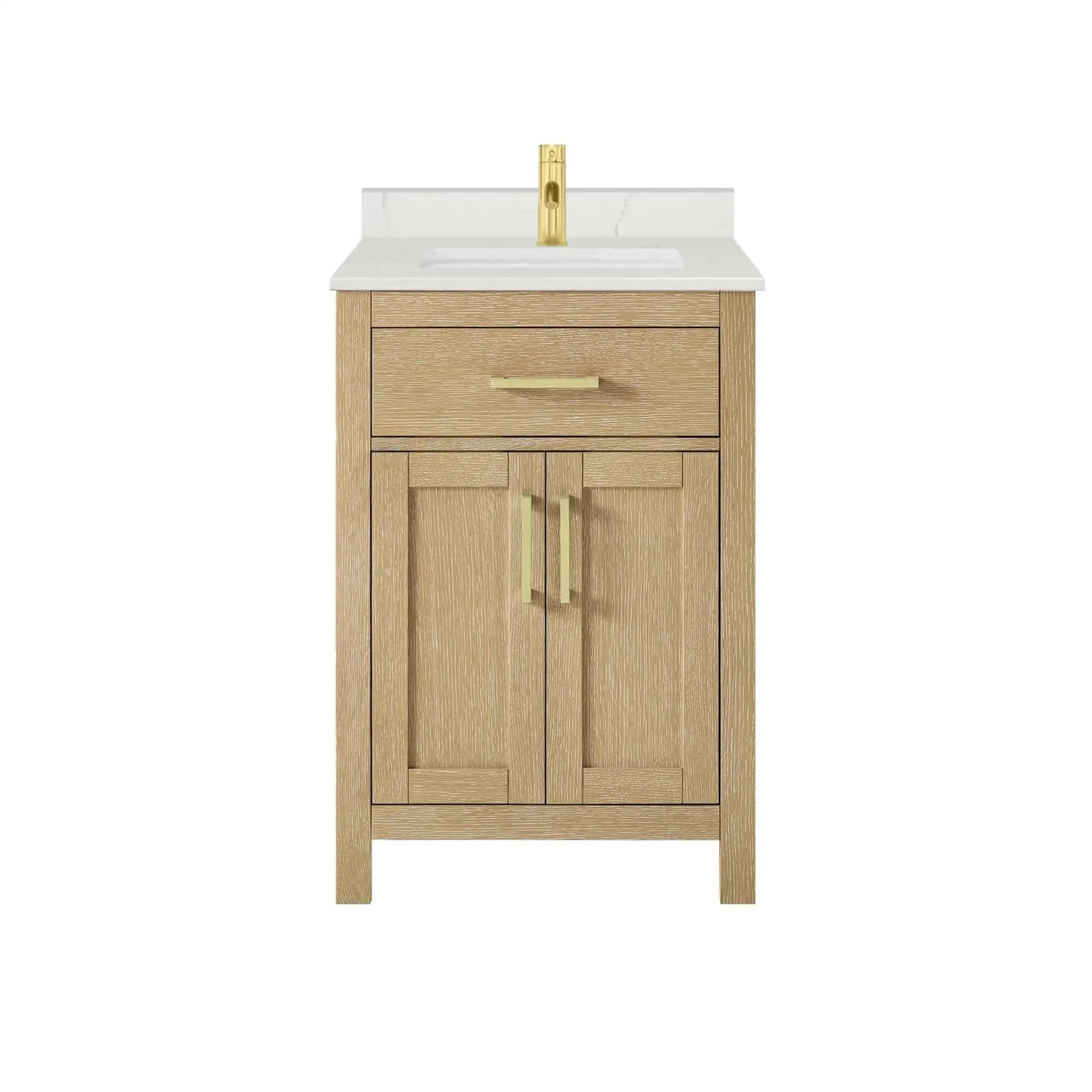 24" Beckett Single Bathroom Vanity in Whitewashed Oak with Brushed Gold Trim by Wyndham
