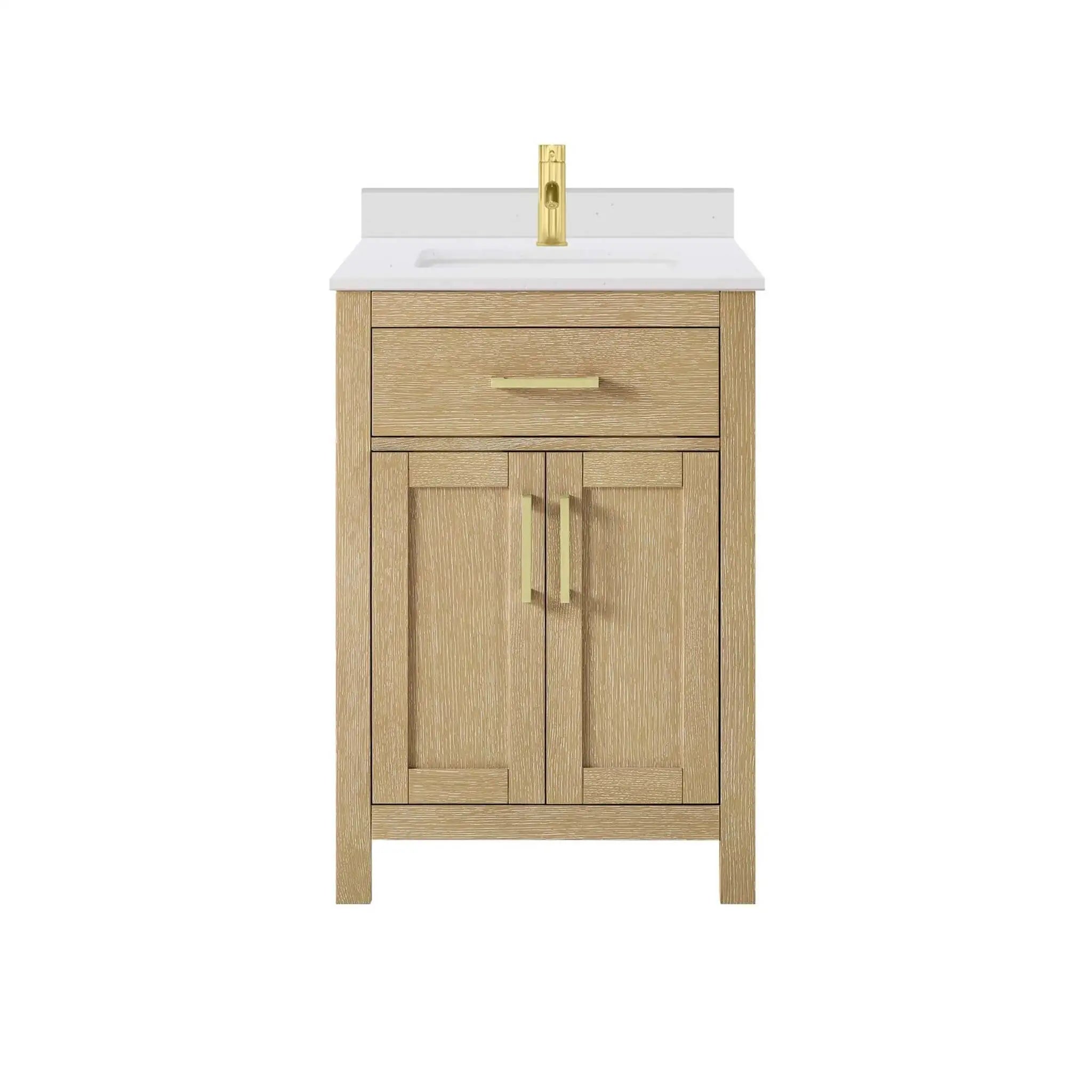 24" Beckett Single Bathroom Vanity in Whitewashed Oak with Brushed Gold Trim by Wyndham