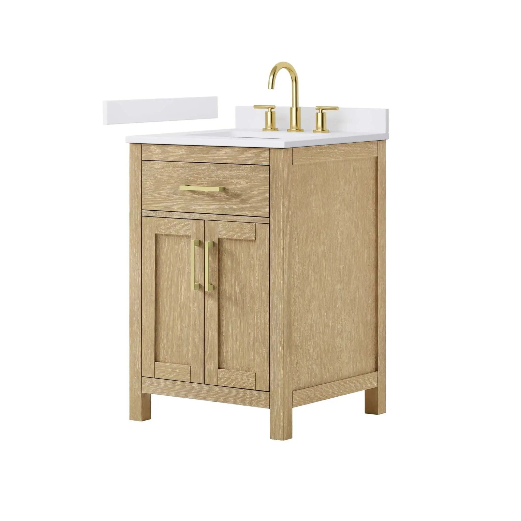 24" Beckett Single Bathroom Vanity in Whitewashed Oak with Brushed Gold Trim by Wyndham