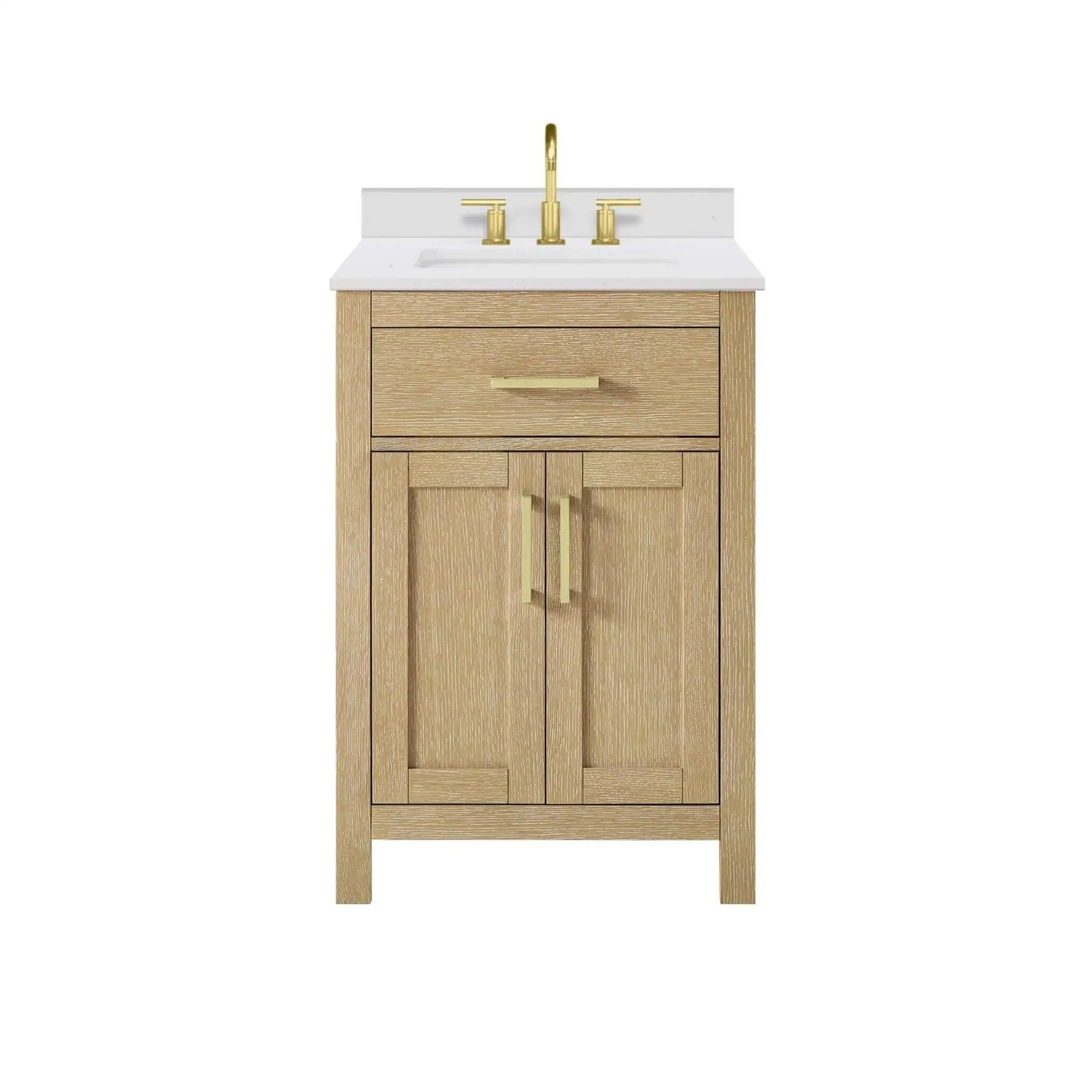 24" Beckett Single Bathroom Vanity in Whitewashed Oak with Brushed Gold Trim by Wyndham