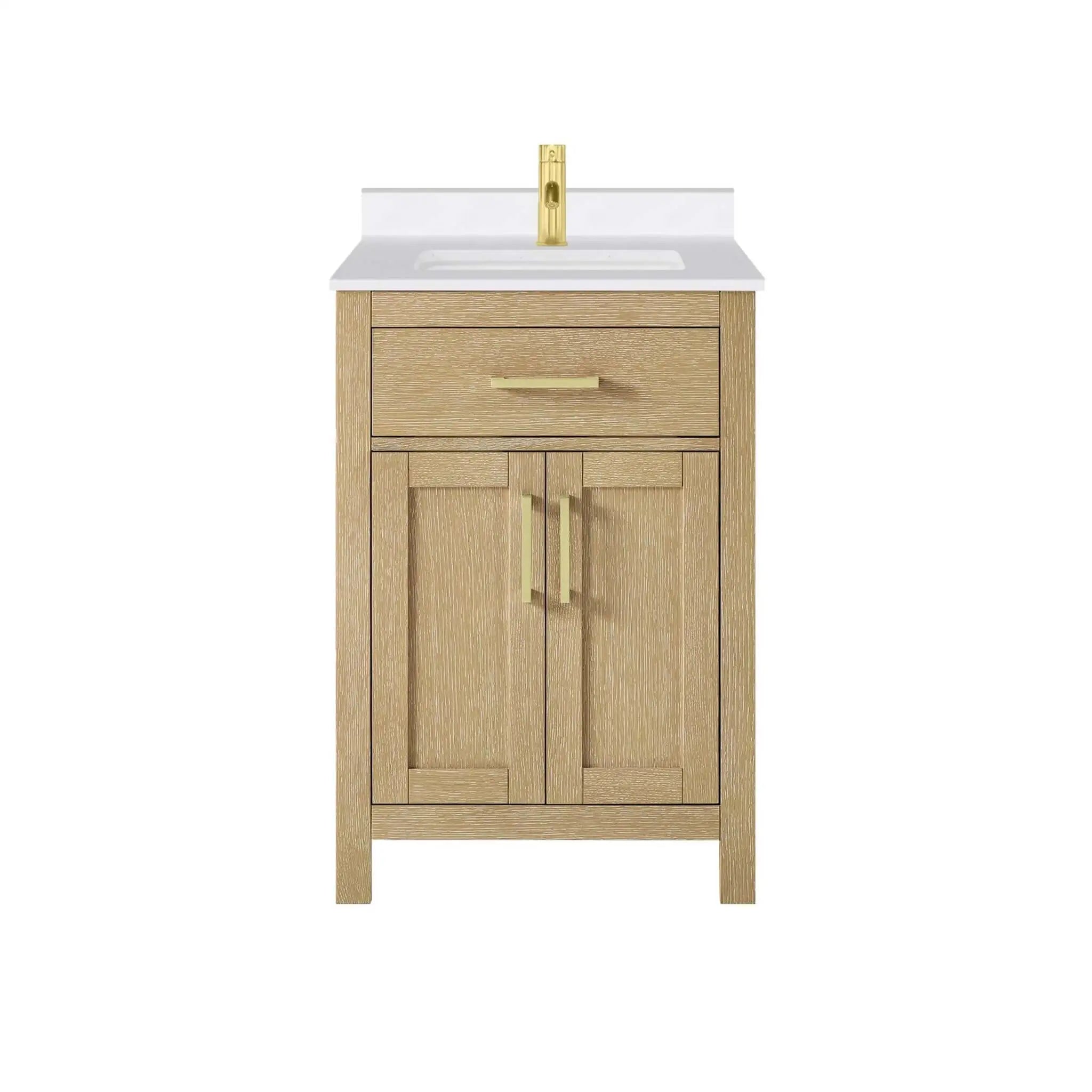 24" Beckett Single Bathroom Vanity in Whitewashed Oak with Brushed Gold Trim by Wyndham